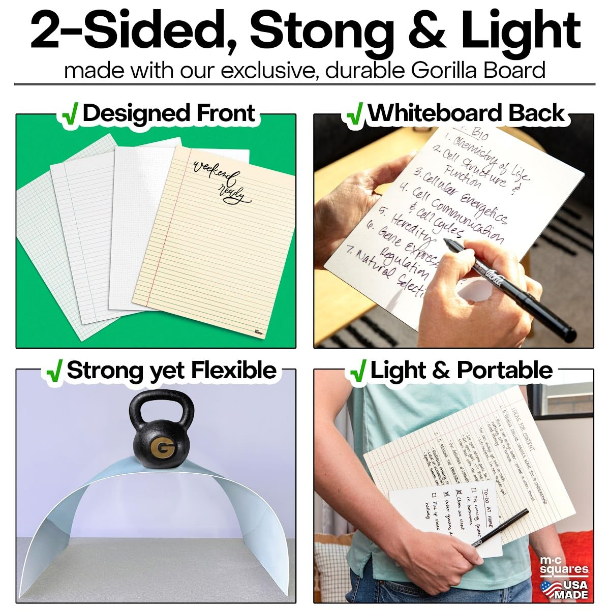 M.C. Squares Reusable Letter Legal Pads | 9X11 2-Pack | Lined Canary Yellow Dry Erase Notebook Front, White Board Back for Office, Home, School | Included Wet-Erase Tackie Marker | USA Made image number 5