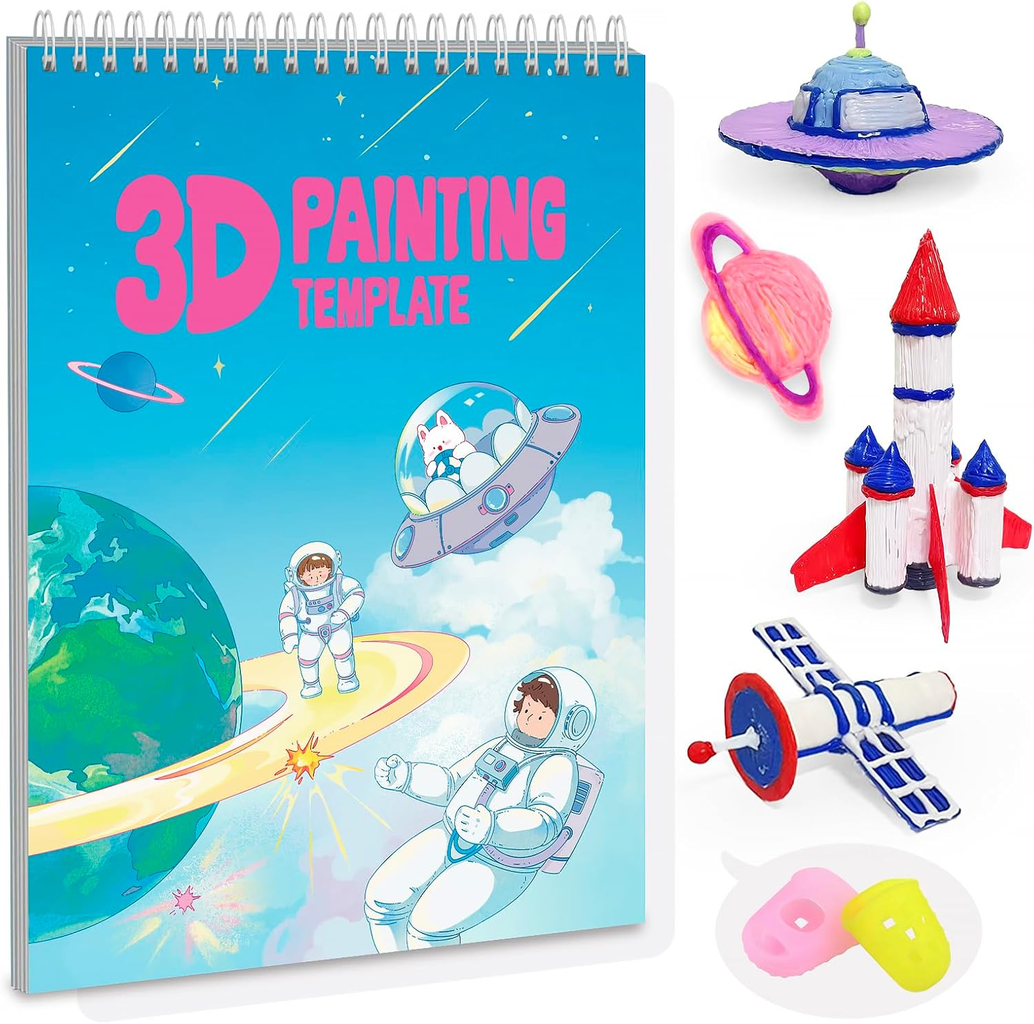 Dayker 3D Space Printing Drawing Book &ndash; 40 Patterns Reusable Paper Template with PVC Board, Spiral Bound Graffiti Stencils for Beginners and Artists, DIY Present for Christmas & Birthday, School Creative Projects image number 1