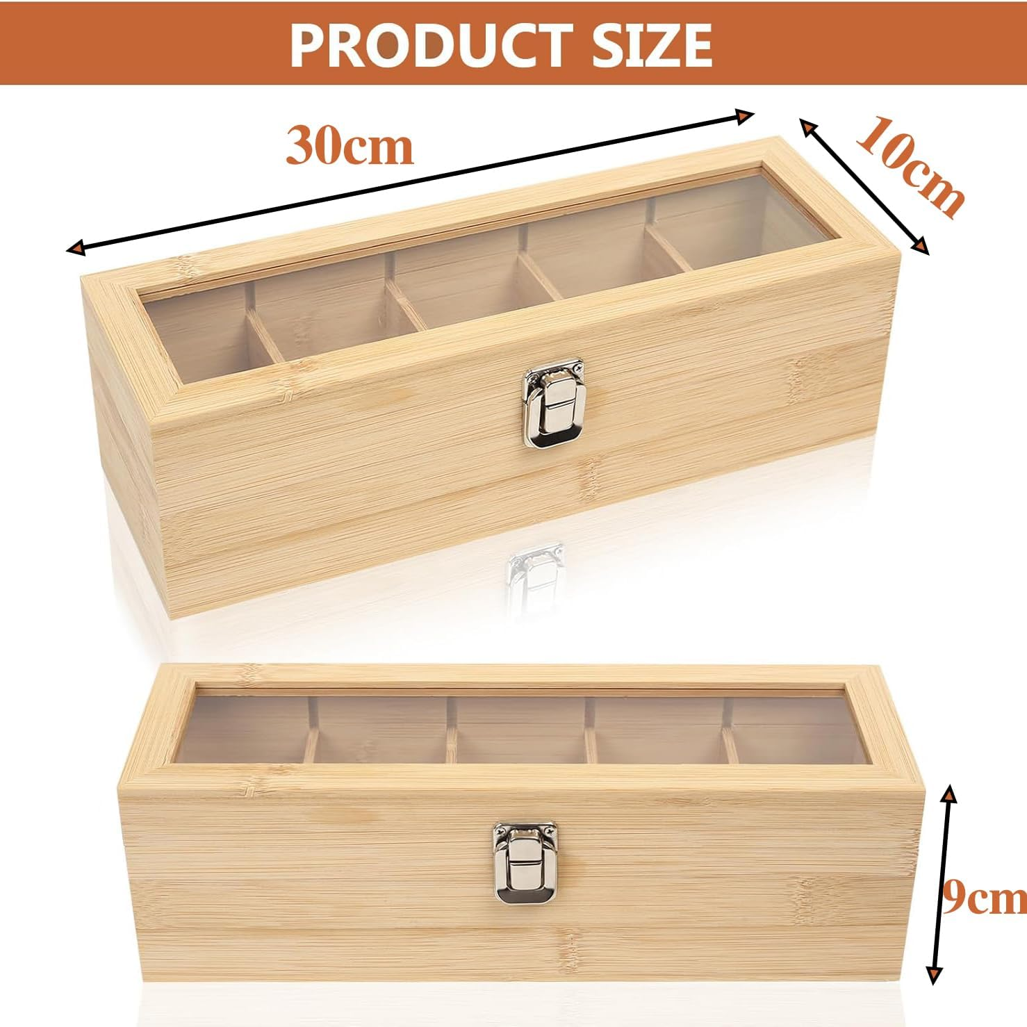 Tea Bag Organiser,Bamboo Tea Box,5 Compartments Tea Organiser,Tea Organiser Box with Clear Window,Tea Storage Containers, Tea Container for Tea Bags Coffee Spices Home image number 4