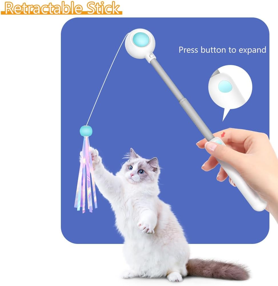 RINGSUN Cat Toy Wand, Interactive Retractable Stick with 3Pcs Teaser, Feather Cat Toys for Indoor Cat Fun Playing & Exercising image number 2