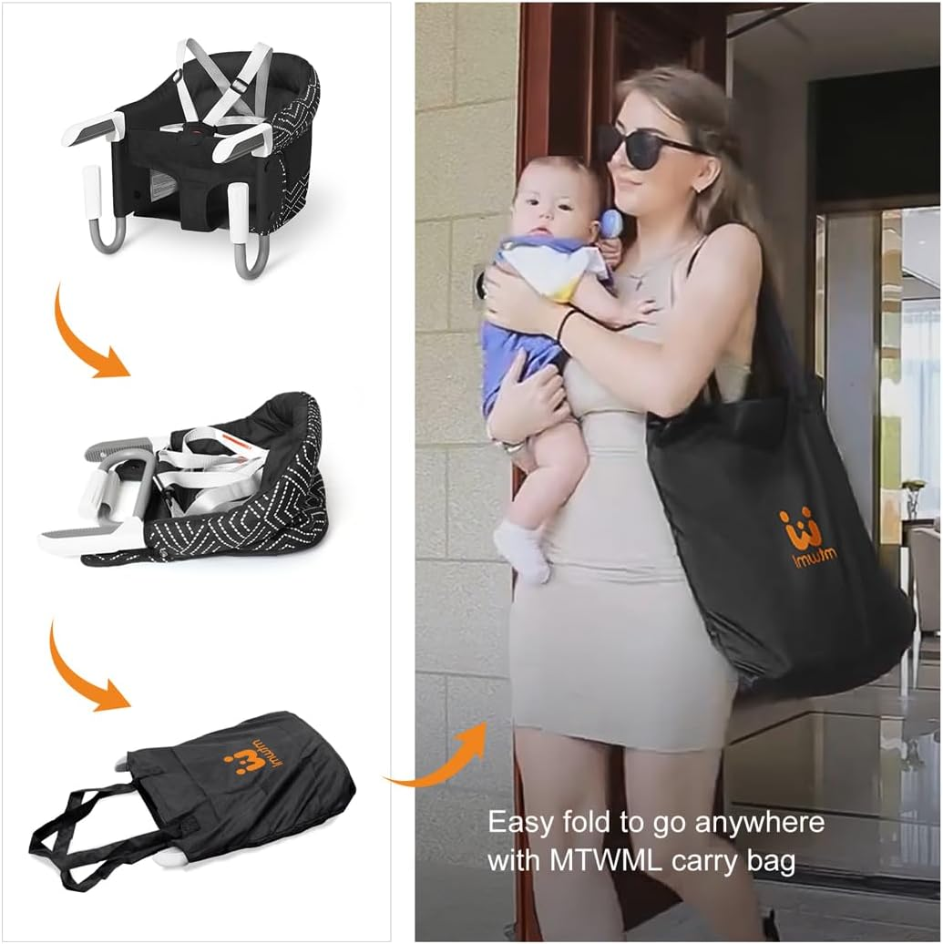 MTWML Portable High Chair for Table,Hook on High Chair That Attaches to Table,Space Saver Counter Clip on Chair for Baby,Easy Clean Baby Feeding Seat with Carry Bag for Travel(Stripe-Black) - Single Tray image number 6