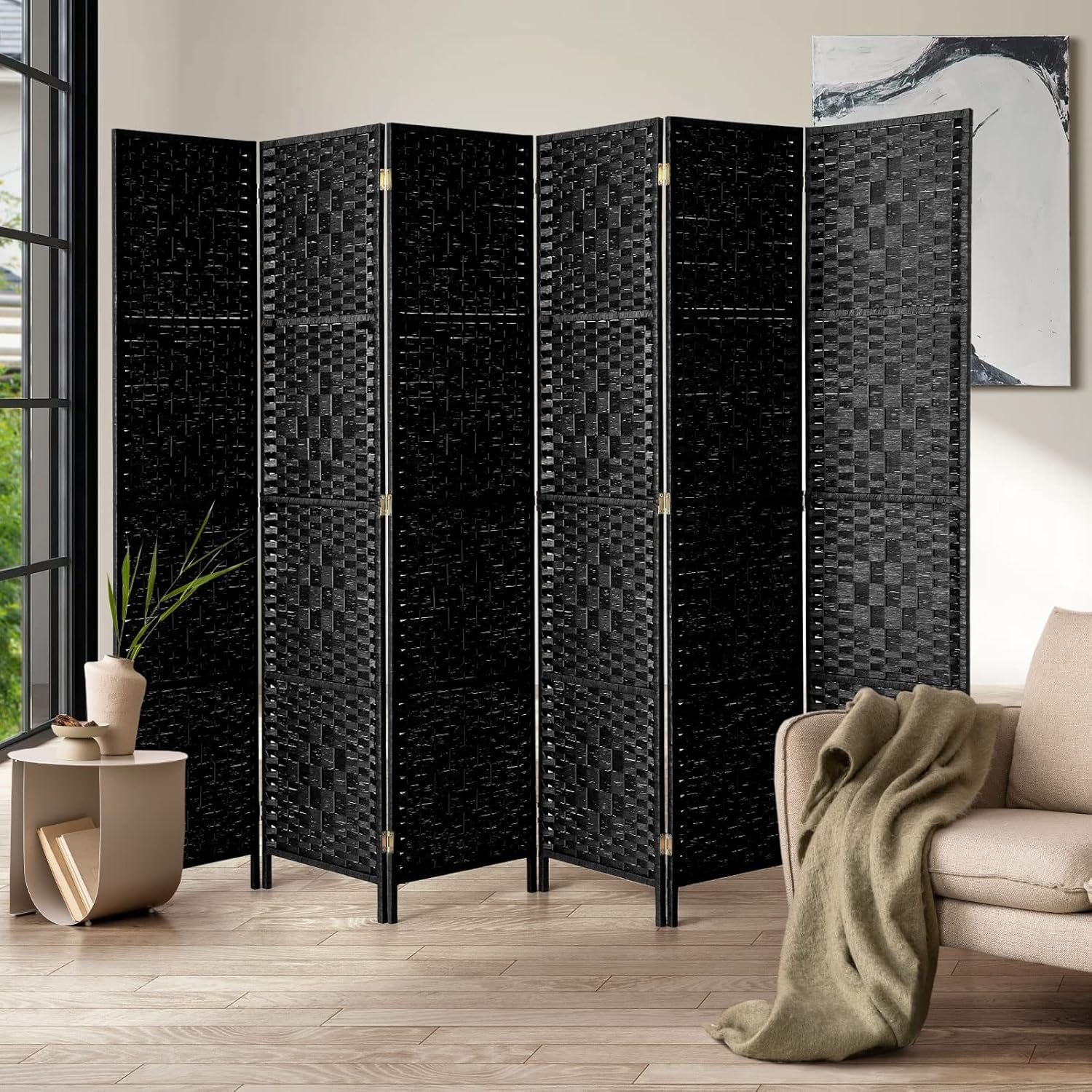 Oikiture Room Divider 6 Panel Screen Wood