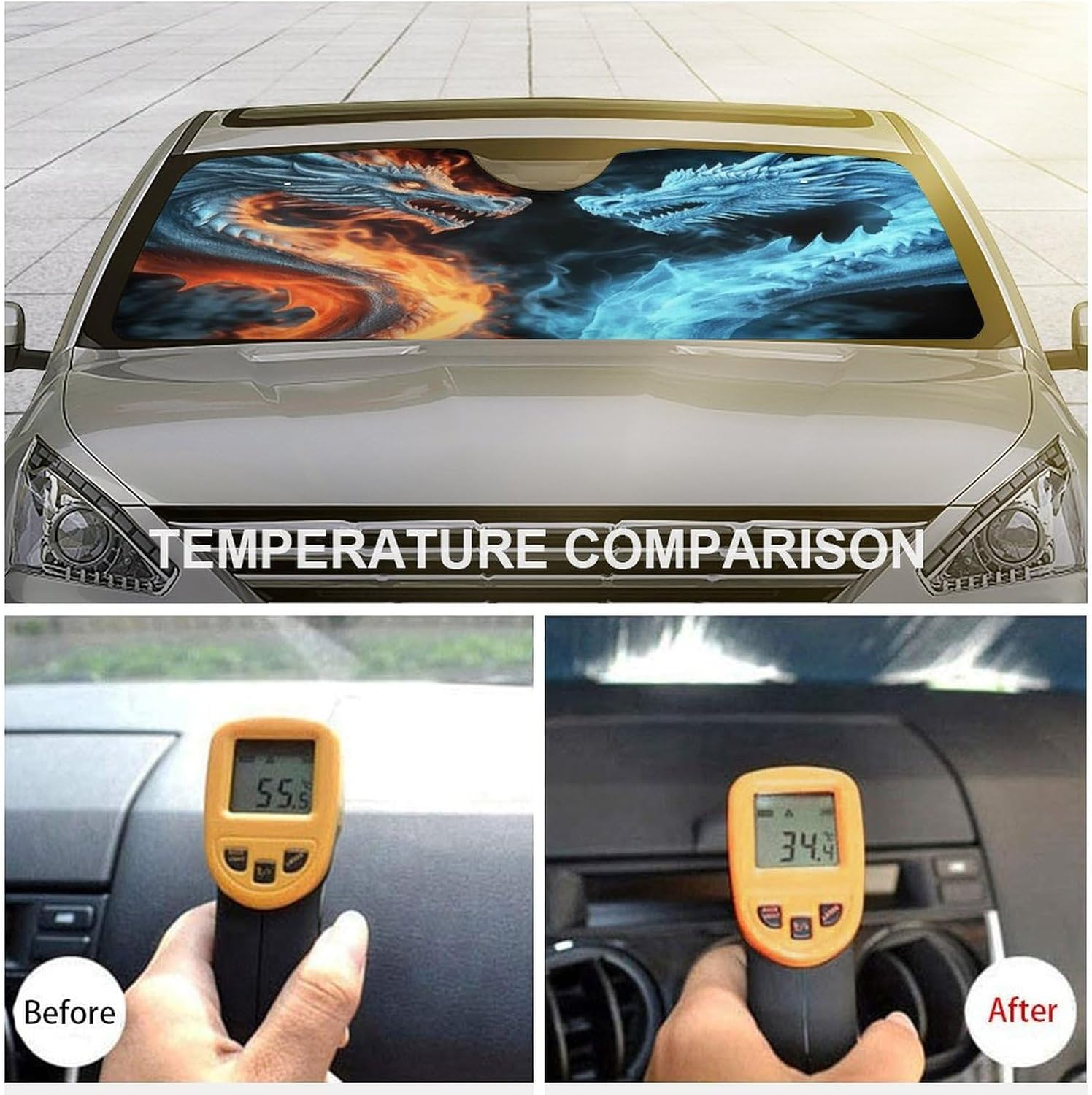 Car Windshield Sunshade, Ice and Fire Dragons Print Car Sun Guard Foldable Windshield Sunshade Car Sunshield for Sedans, Suvs, and Trucks