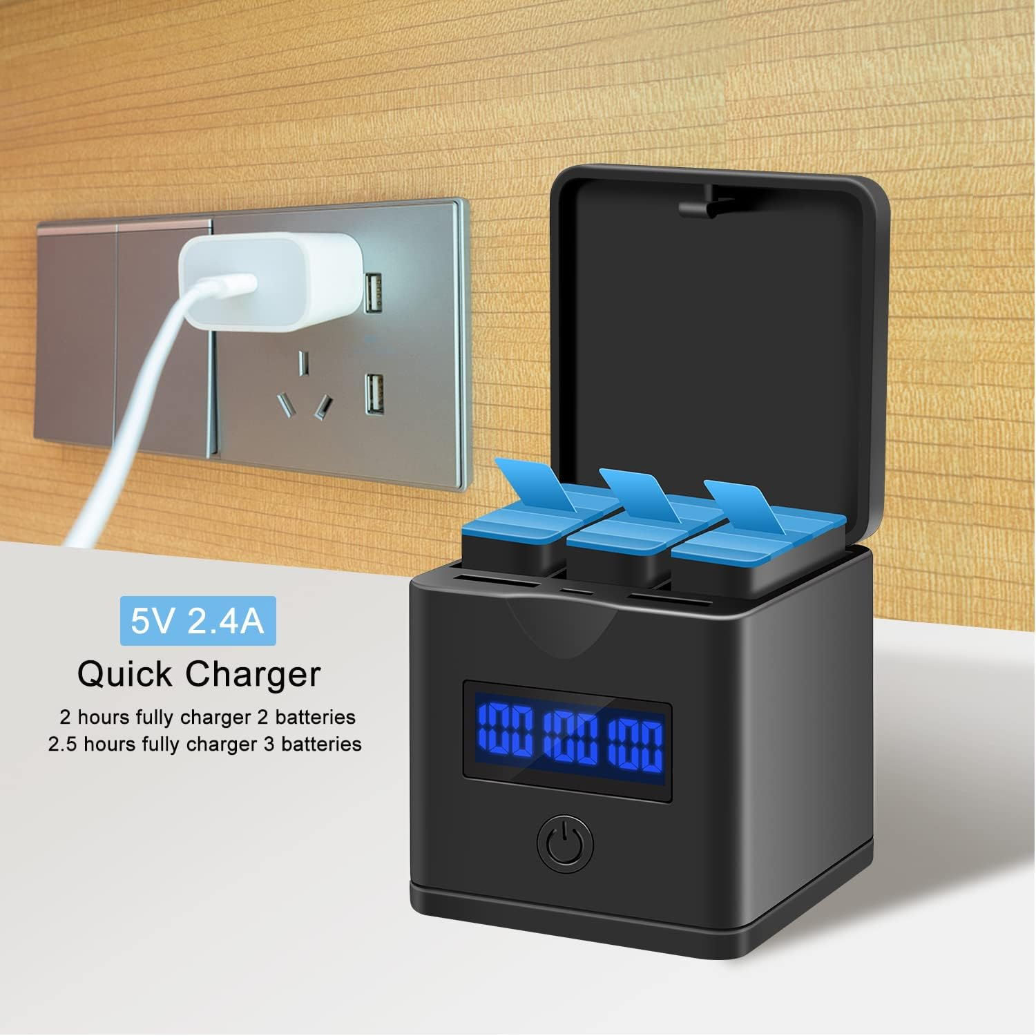 Suptig Battery Charger Compatible for Gopro Hero 12, Hero 11, Hero 10, Hero 9, 3-Channel Battery Charger Station image number 5