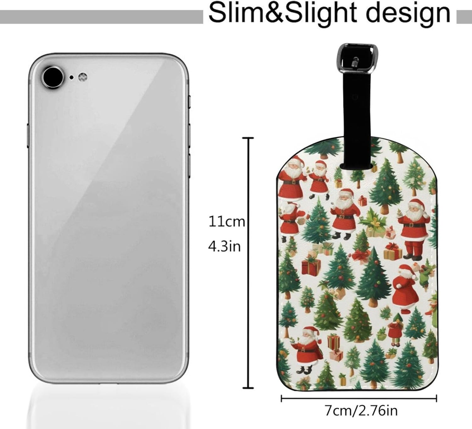 Merry Christmas Happy Print Elegant Tag Stylish Tag Luggage Tag 4.3 X 2.76 Inch for Suitcases Travel Bags