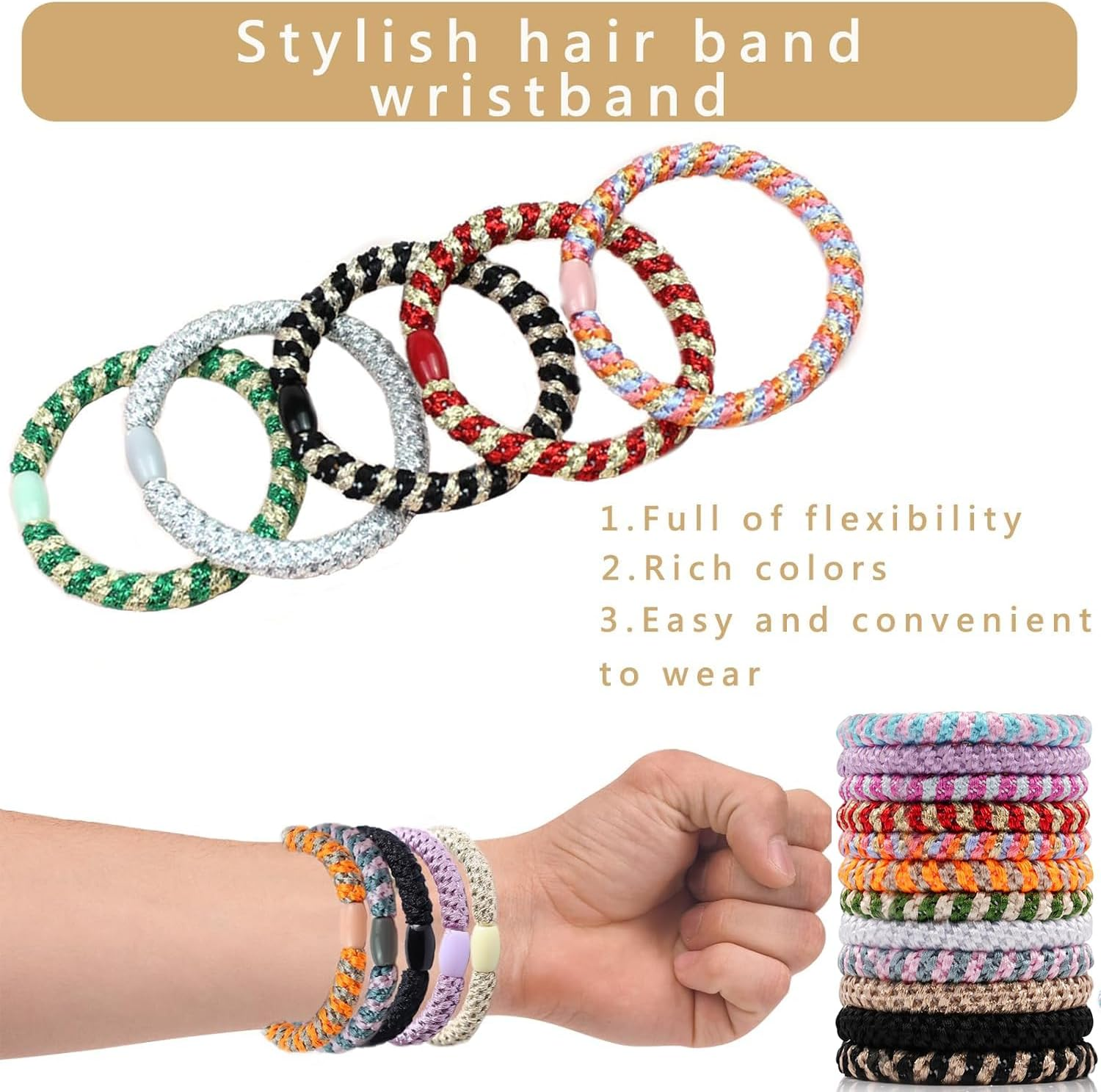 Pack of 12 Women'S Hair Bobbles Girls Elastic Braid Scrunchies Kknekki Hair Scrunchies Original Stylish Ponytail Holder for Women and Girls (12 Colour Variations) image number 4