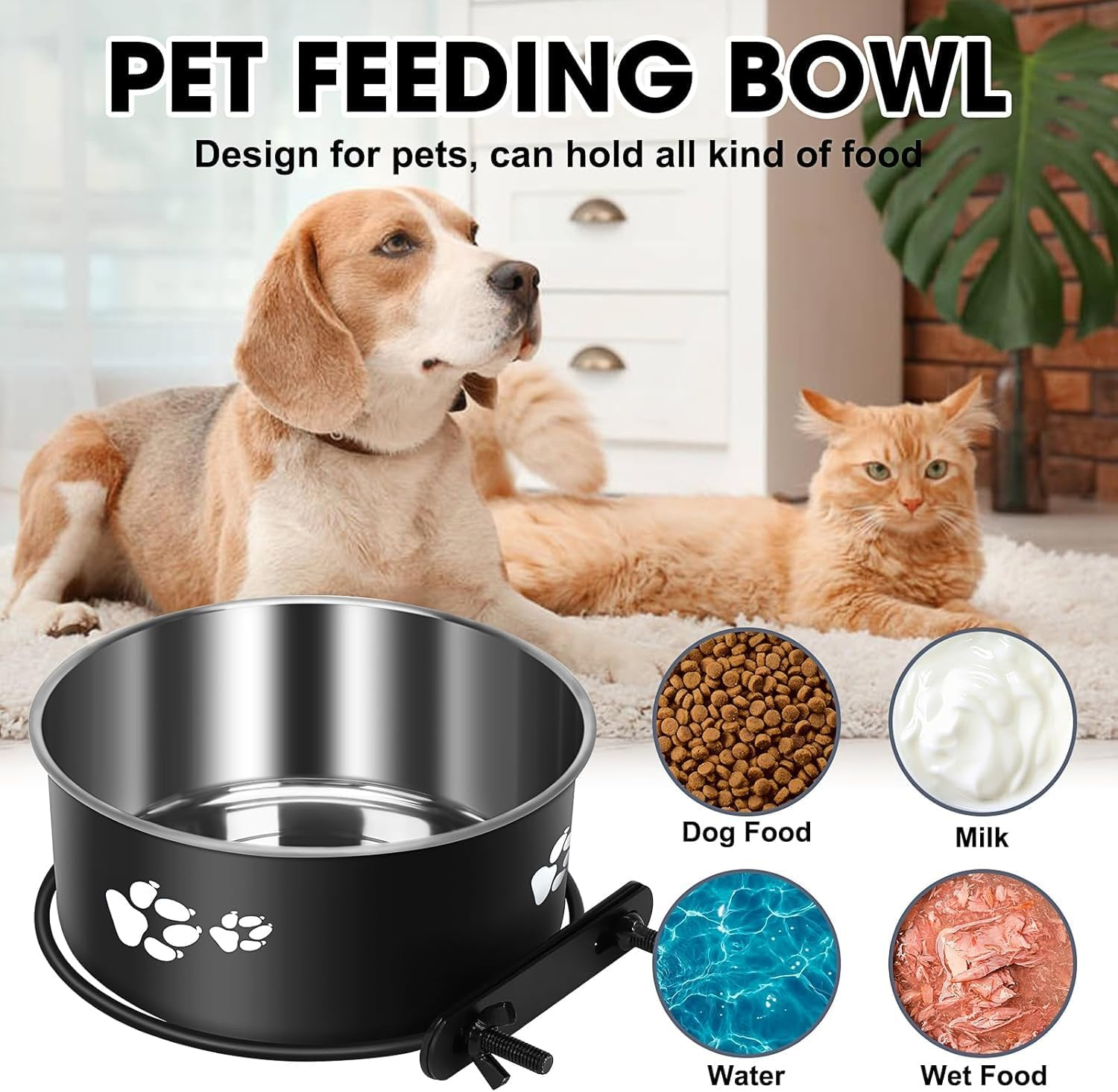 Dog Crate Water Bowl No Spill, PRENDIEEN 2 Pack Stainless Steel Water Bowl for Dog Crate, Hanging Dog Bowls for Kennel Crate Cage Medium Large Dogs Cats (16 * 6Cm & 18 * 6.5Cm) (Black) image number 5