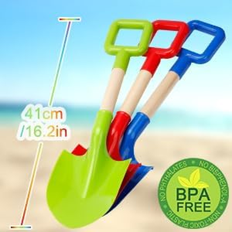 Heavy Duty Beach Shovels for Kids, 40CM Jumbo Sand Shovels with Wooden Handled, Toddlers' Beach Spade for Travel, Plastic Sandbox Garden Tools Toys for Shoveling Digging Sand Snow(3Pcs) image number 5