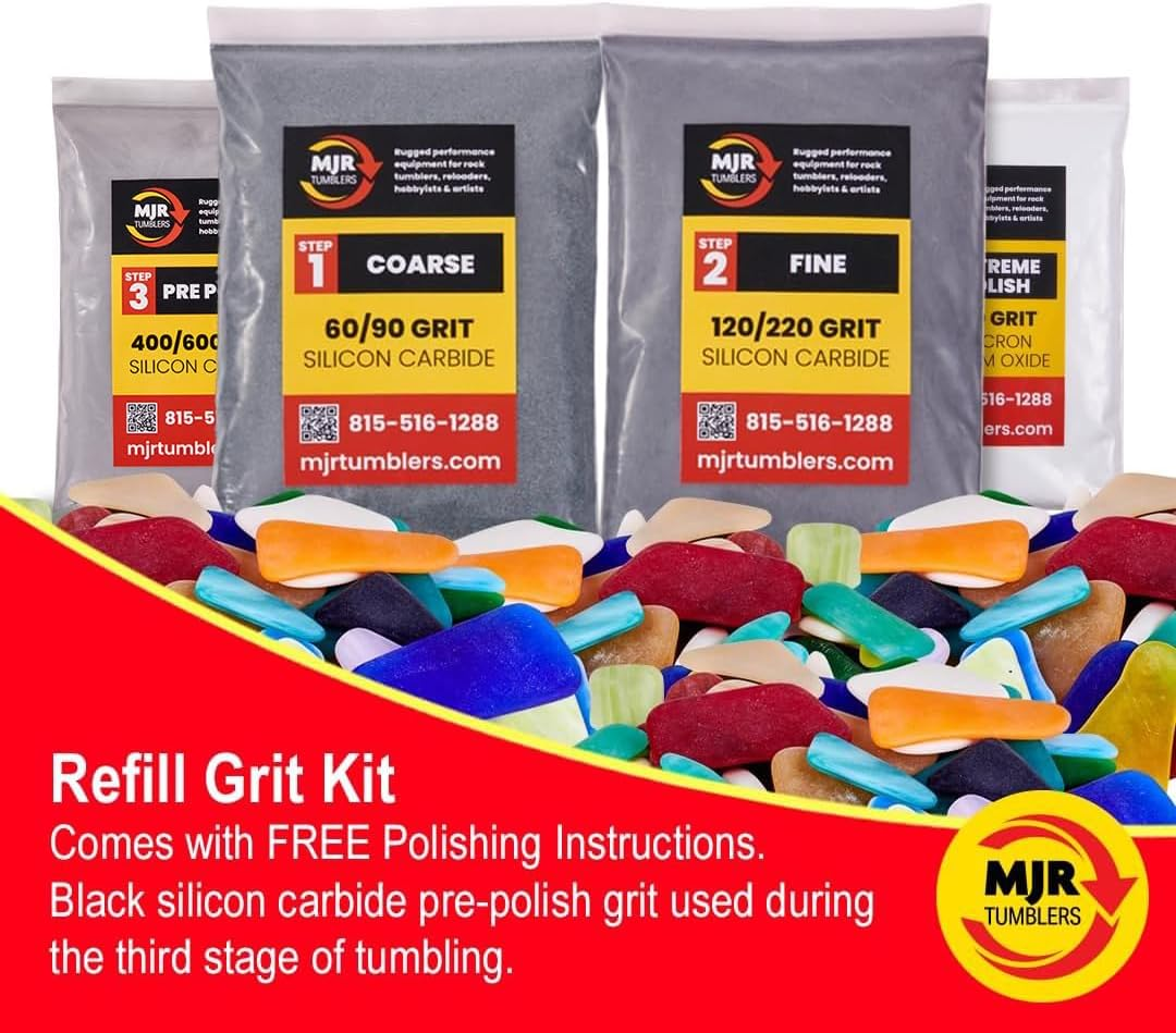 MJR Tumblers Refill Grit Kit for 3 LB Rock Tumblers Silicon Carbide Aluminum Oxide Media Polish