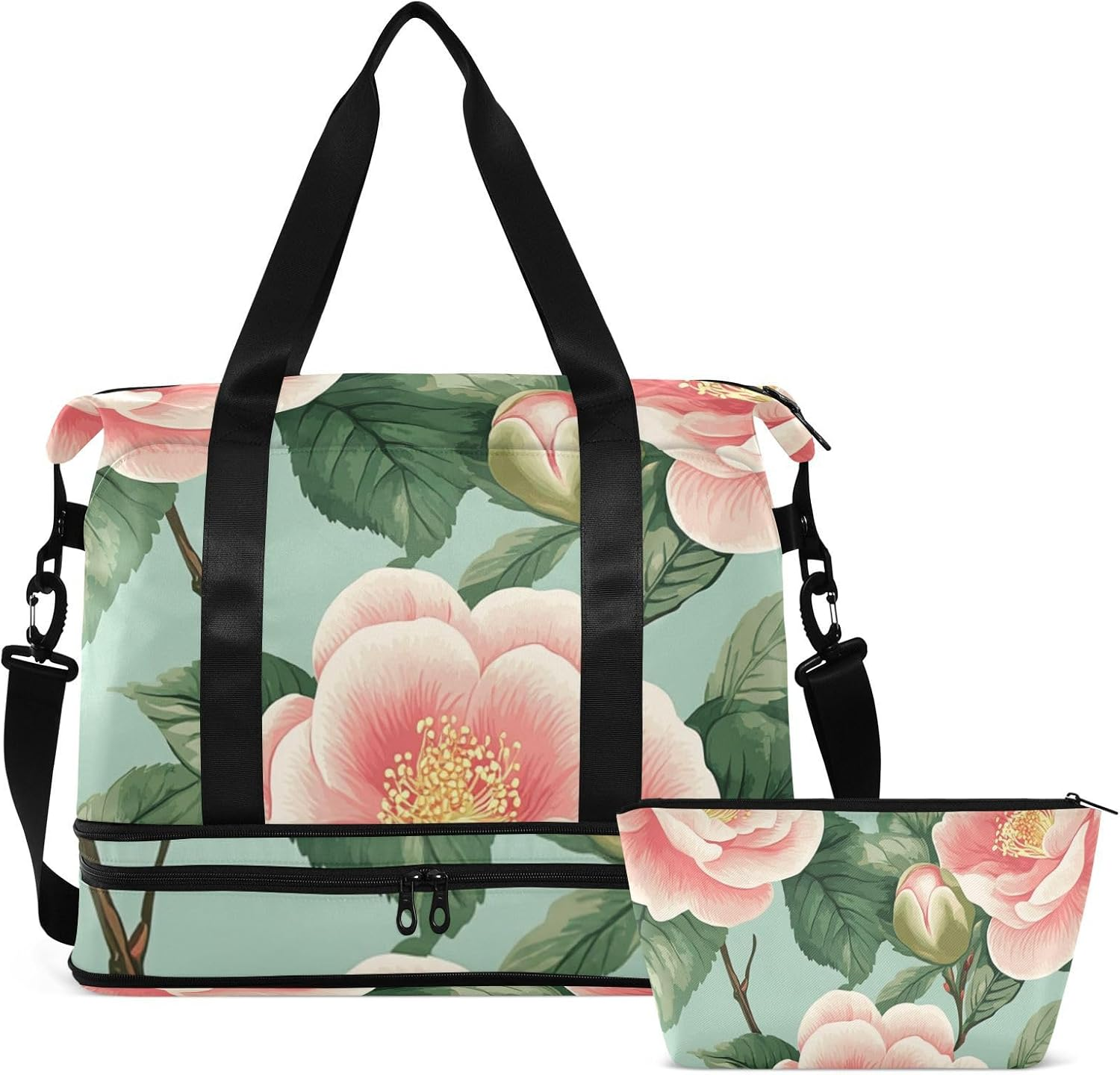 Beauty Spring Flowers Rose Gym Duffel Bag Travel Weekender Gear Bag with Toiletry Bag for Sports Multifunctional, Beauty Spring Floral Rose, 1 Size, Beauty Spring Flowers Rose, 1 Size image number 6