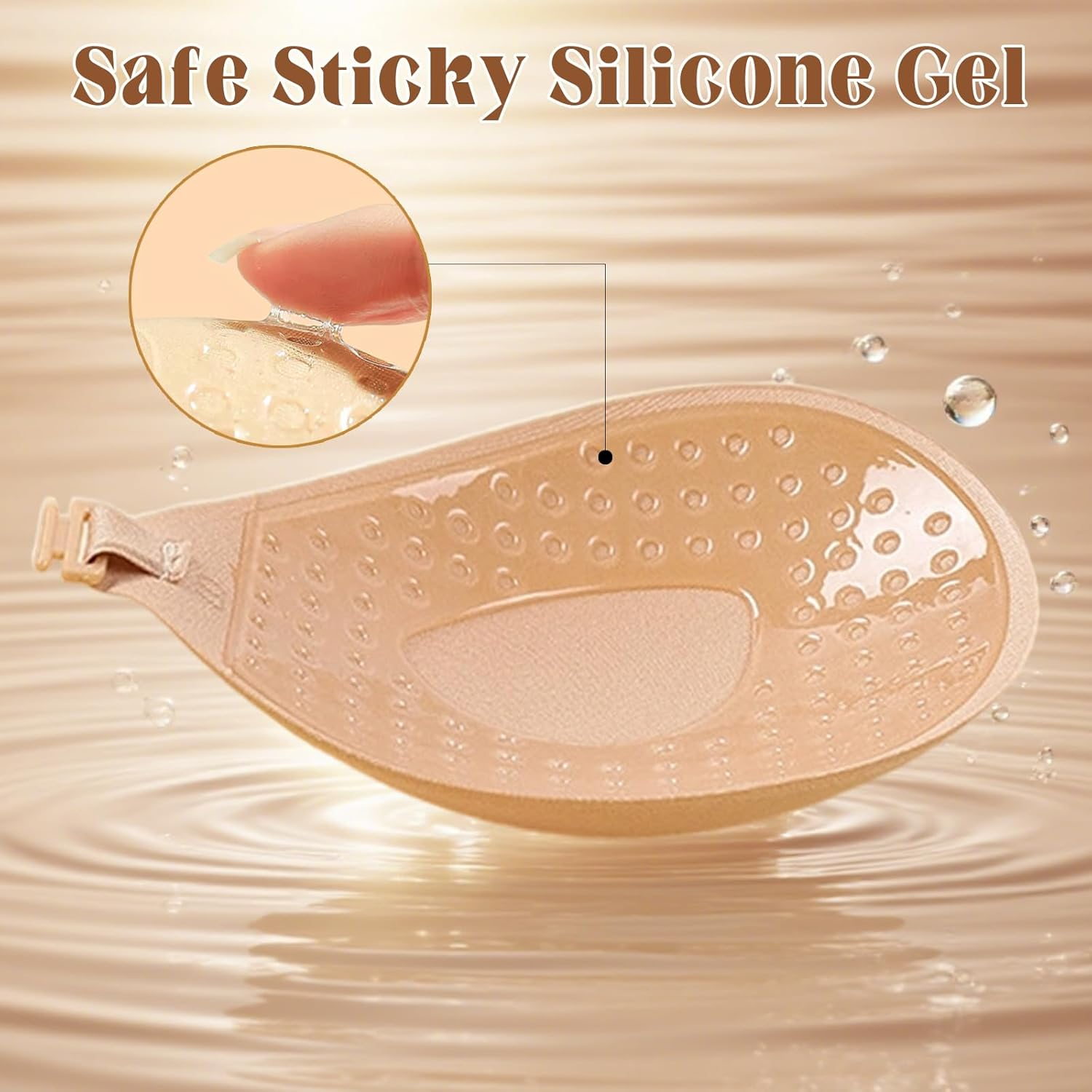 2 Pack Adhesive Push up Bra, Reusable Sticky Bra with Front Clip, Nipple Covers, Strapless Bra for Backless Dresses, Evening Gowns Party Wear image number 5