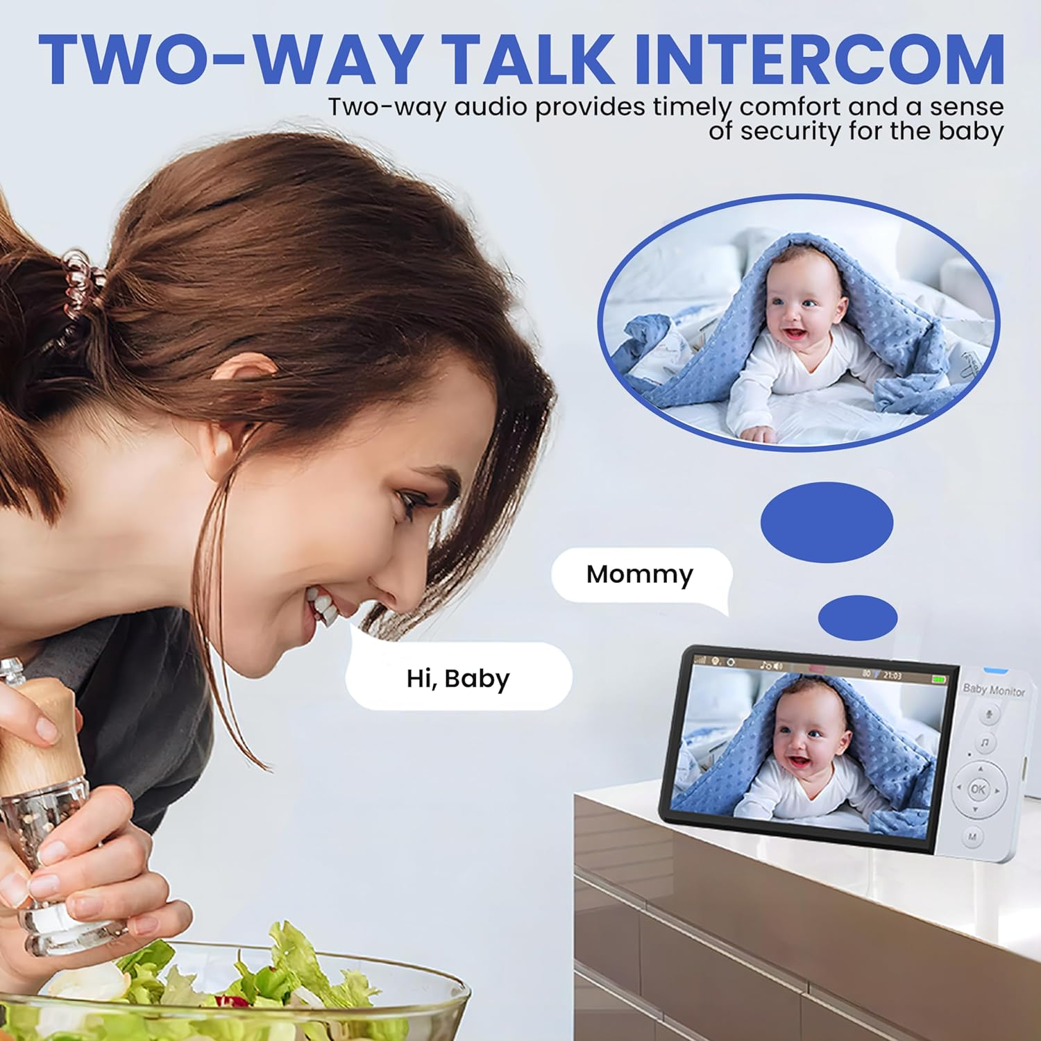 Baby Monitor- 5-Inch Large Ultra HD Display Baby Camera Monitors, Wireless Camera and Audio, Night Vision, 4X Pan-18 Hours VOX Mode,Temperature Sensor, Baby Monitor No Wifi with Lullabies image number 5