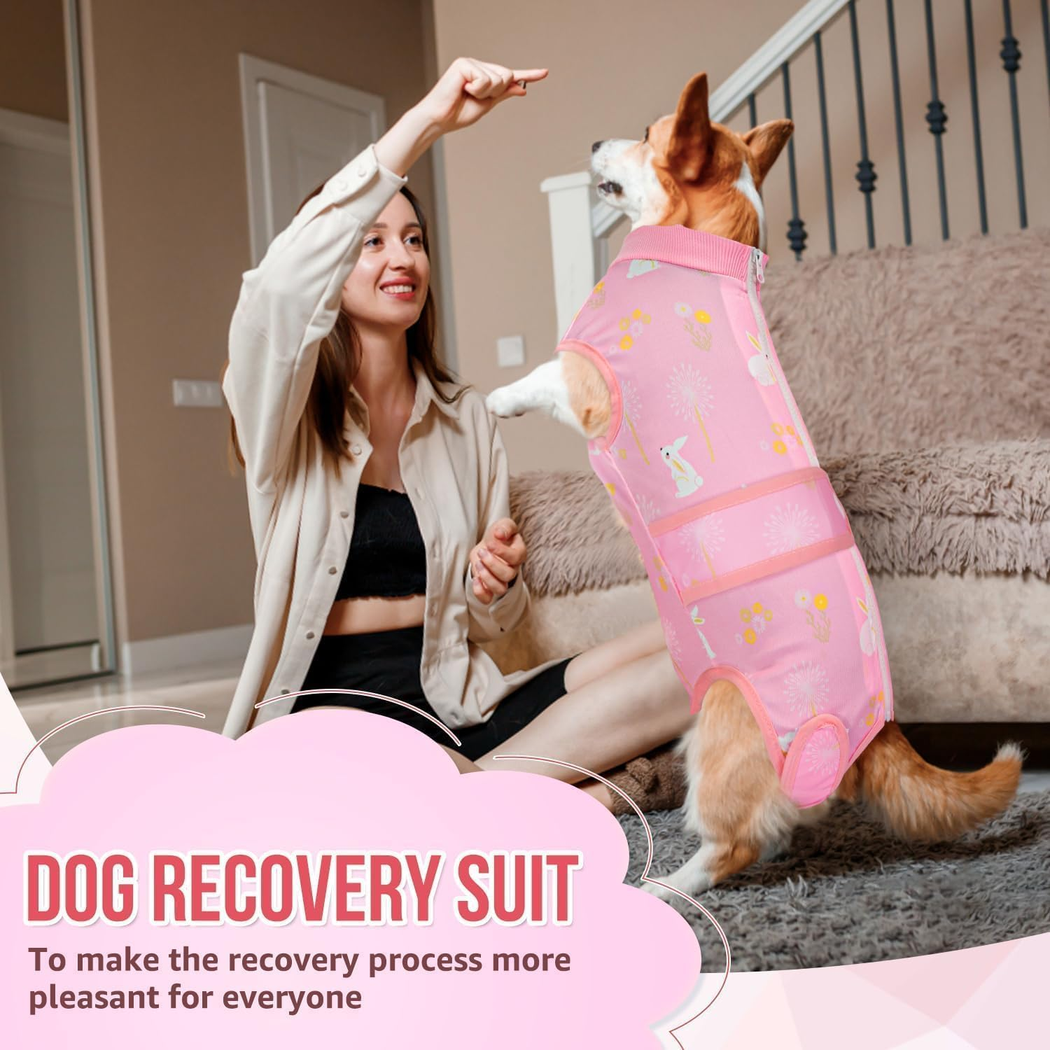 Slowton Dog Surgery Recovery Suit, Dog Cone E-Collar Alternative after Surgery with Zipper Professional Pet Recovery Shirt Abdominal Wounds Bandages Preventing Licking Spay Suit for Female Male Dog