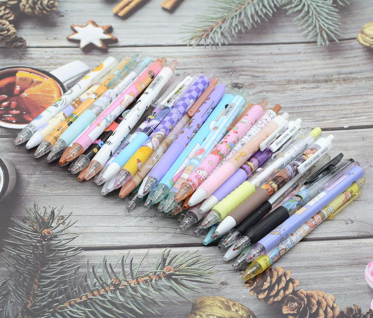 YIKANGHENG 50 Pcs Fine Point Cute Pens with a Pen Holder, 0.5Mm 50 Different Random Styles Black Ink Kawaii Gel Pens for Office, Study, Gift and Home Supplies (50) image number 2