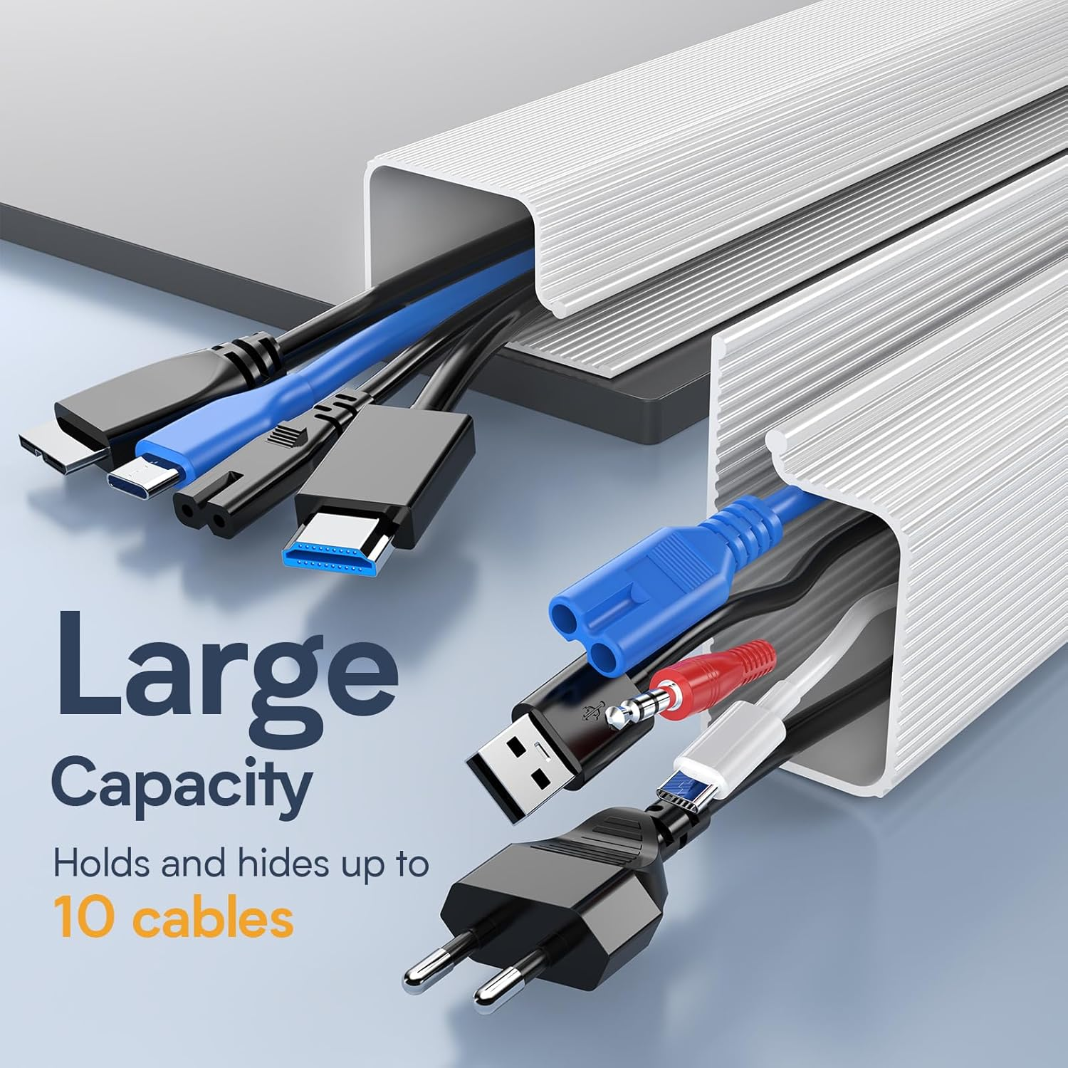 Delamu 4 Pack Cable Management under Desk - Office & Home Cable Organizer,J-Channel Cable Management for Clutter-Free Environment,Cable Management Kit,Cord Organizer for Desk,Cord Management,4X15.7In - White image number 4