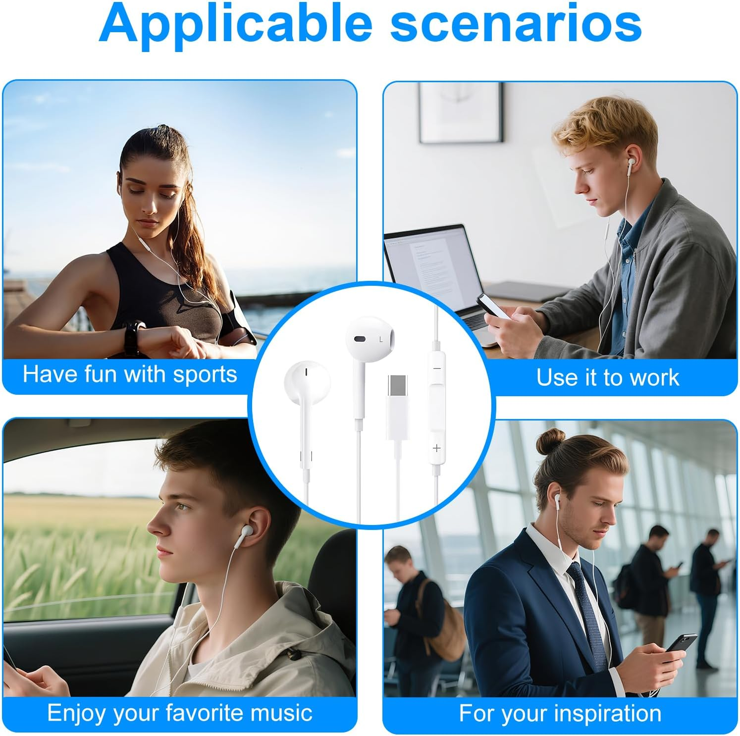 2 Pcs USB C Headphones, Wired Hifi Stereo Earphones with Microphone & Volume Control, Compatible with Iphone 15 16 Pro Max plus Pixel 6 6A 7A 9 8 5 Ipad Samsung S23 FE S22 Oneplus 9 8 Android Phone image number 4
