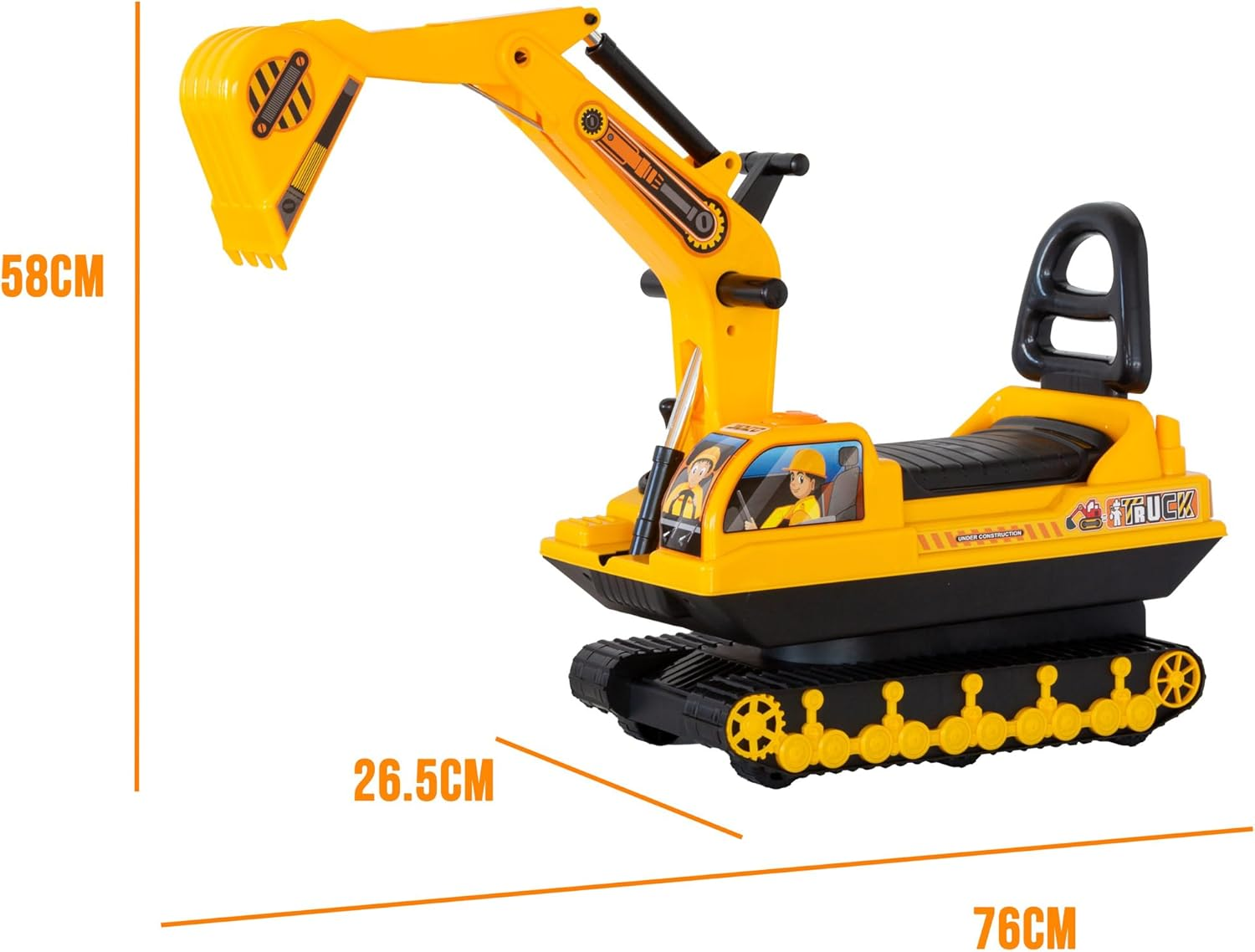 Lenoxx Ride-On Excavator Construction Vehicle Toy for Kids Ages 3+ with Manual Digging Arm, Realistic Rotating Body, Wide Stable Tracks & Bright Yellow Design image number 6