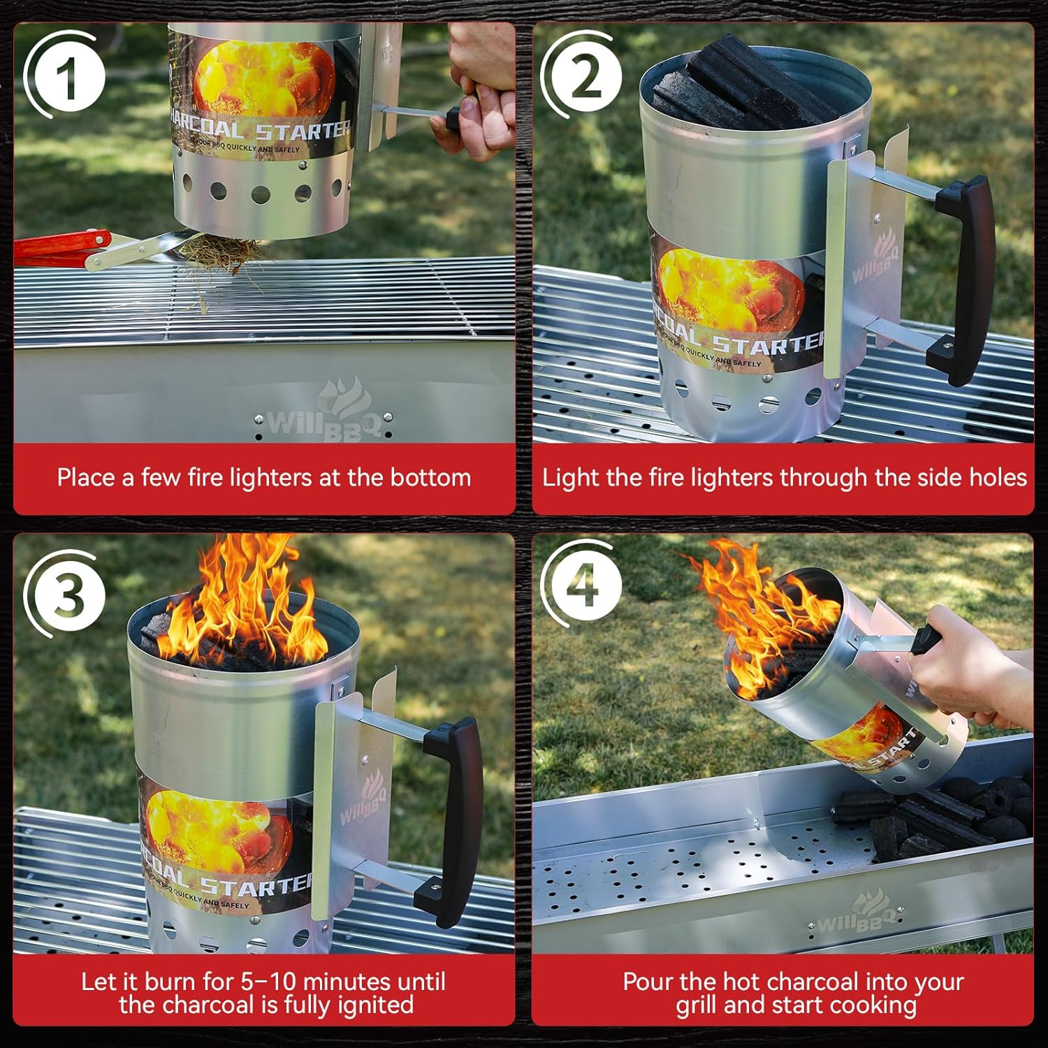 Willbbq Charcoal Starter Chimney Bucket BBQ Coal Starter for Rapid Fire image number 5
