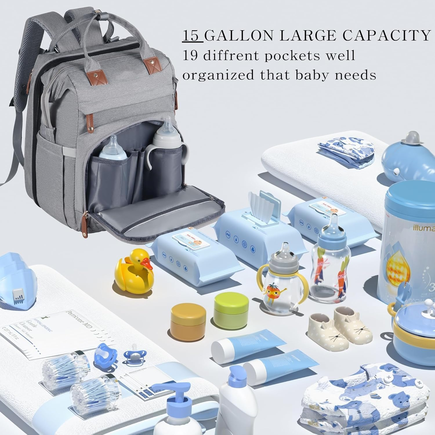 Nappy Bag Backpack, Large Waterproof Baby Nappy Bag for Mum & Dad, Travel Baby Backpack with USB Charging Port, Newborn Essentials Baby Bag, Stylish Diaper Bag for Everyday Use image number 2