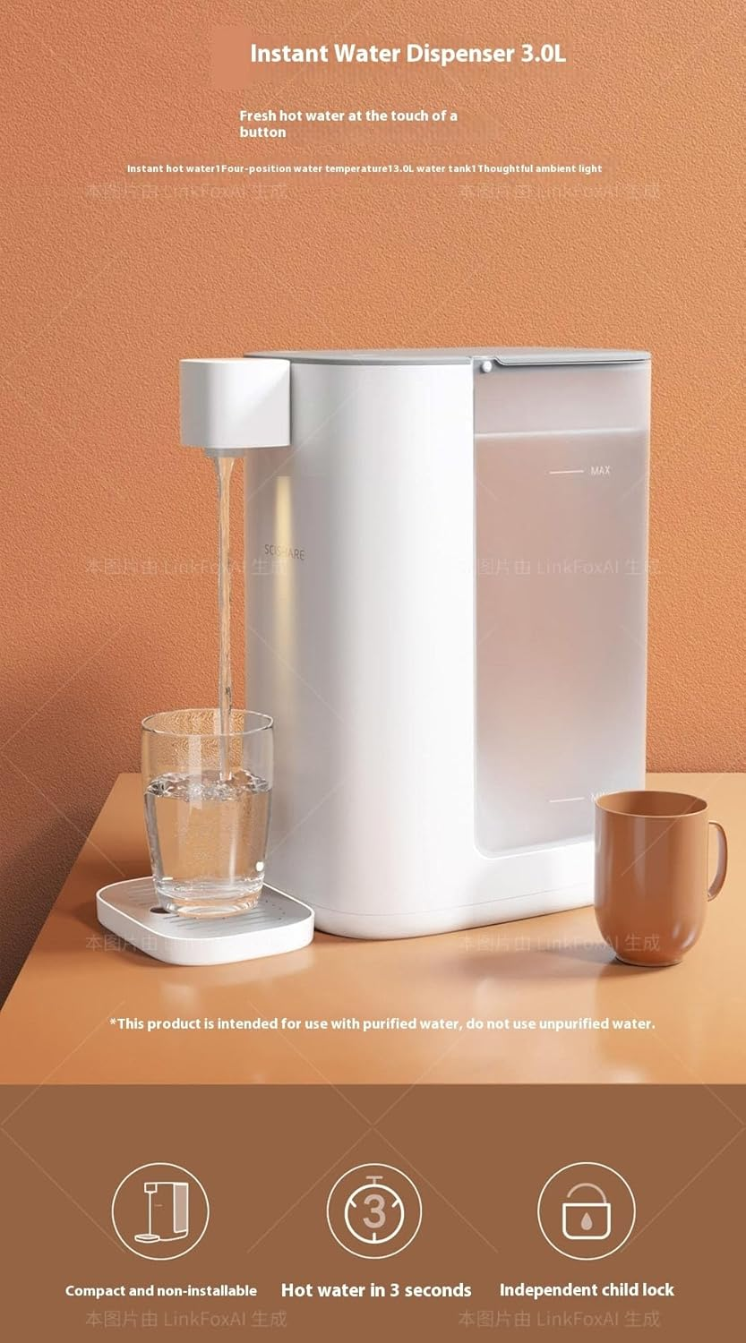 ◉ 3L Instant Hot Water Dispenser, 4 Adjustable Temps Quick Heat, Electric Water Boiler with Water Shortage Warning, Portable Electric Kettle with Safety Lock with Light | Hot Tea Coffe image number 2