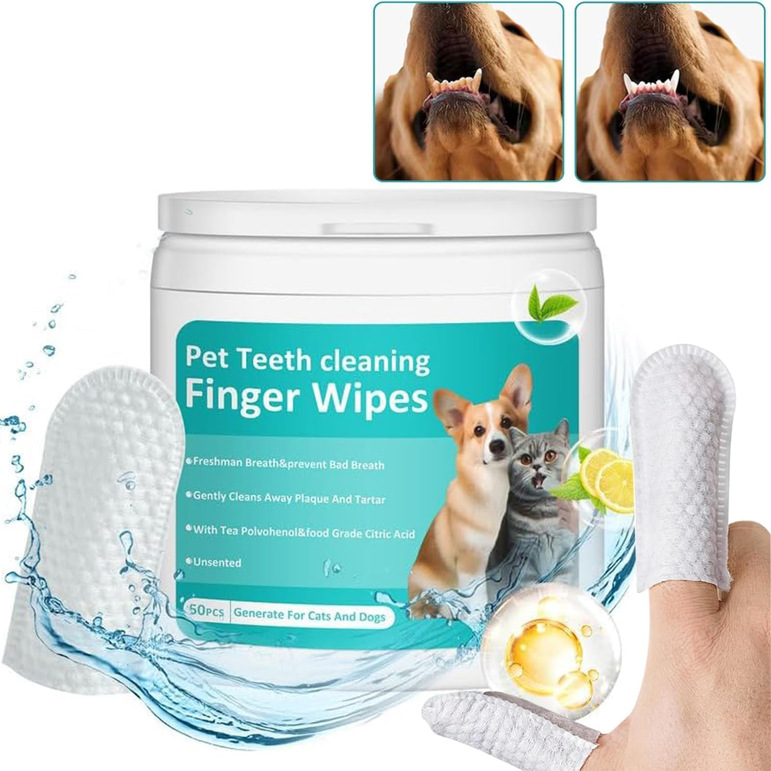 Mumoo Bear Pet Cleaning Wipes Ear Finger Wipes Teeth Finger Wipes and Eyes Wipes for Clean Dogs & Cats Ear Wax,Remove Plaque & Tartar Buildup and Reduce Tear Stains,Non-Irritating image number 1
