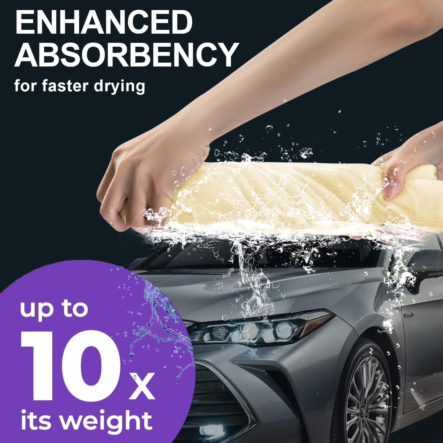 Car Drying Towel,Premium Chamois Drying Cloth Shammy Towel for Car,2Pk (25&rdquo;X17&rdquo;) Super Absorbent Reusable Chamois Towels by H HOME-MART (Blue+Purple) - Blue+Yellow image number 3