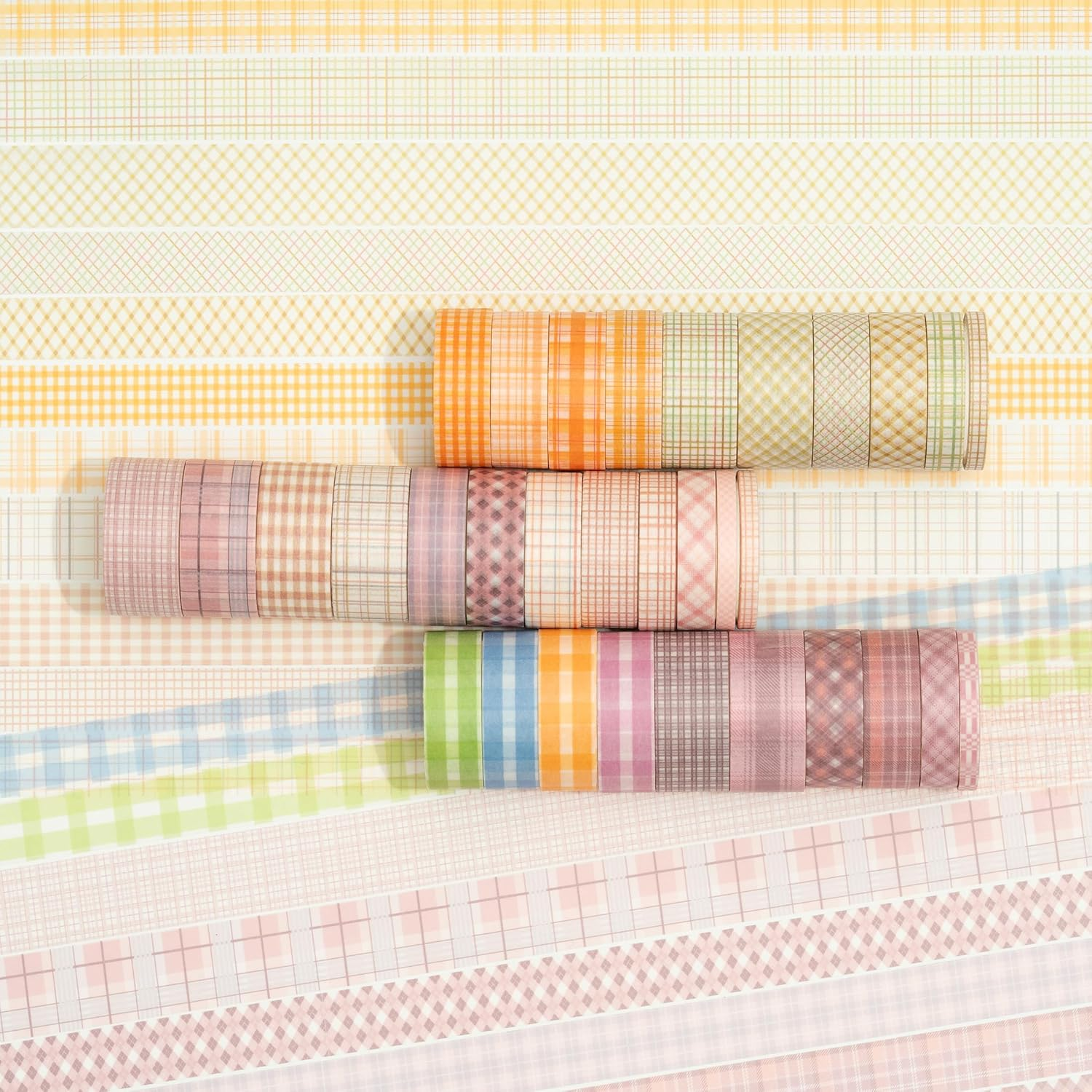 36 Rolls Grid Washi Tape Pack Plaid Arts Adhesive Tapes Basic Patterns Decorative Masking Tape Set for Craft, Kids, Scrapbook, DIY, Gift Wrapping (1-Pink & Orange) image number 5
