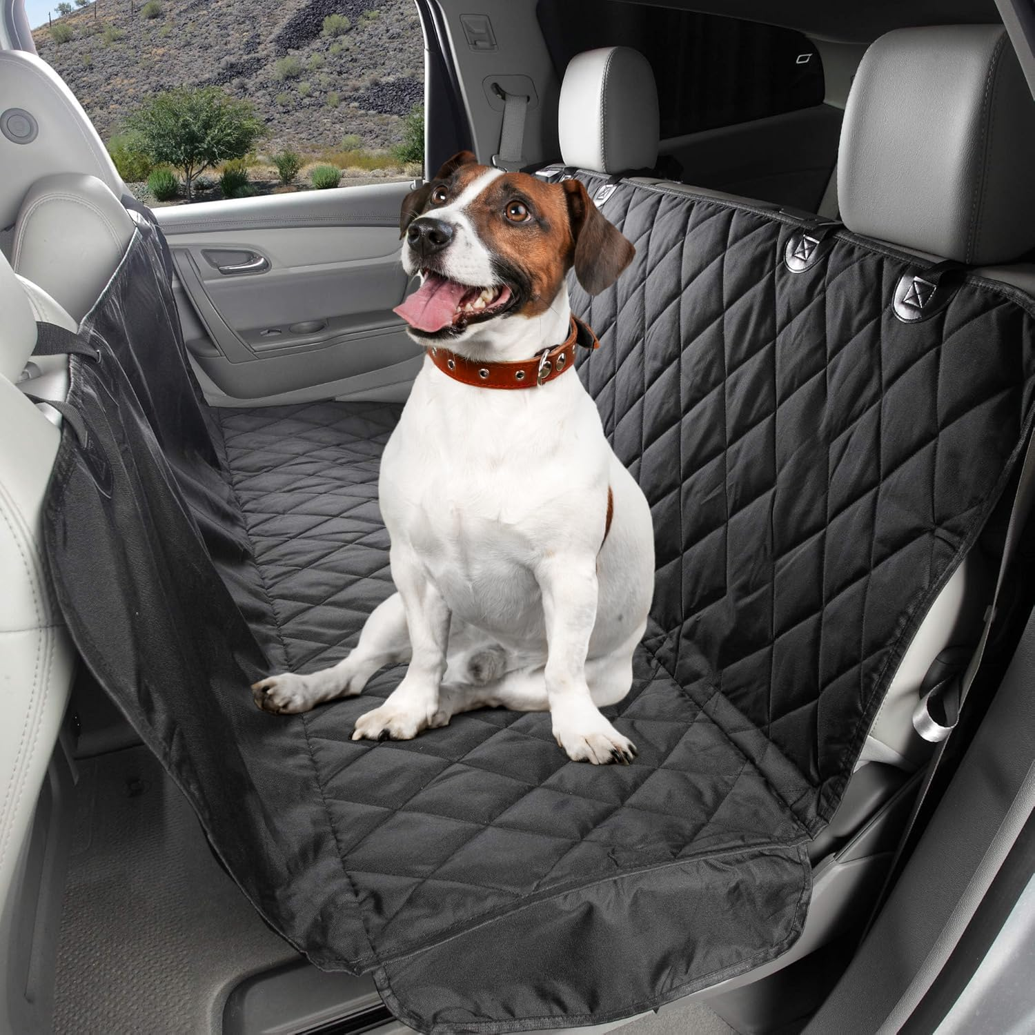 Spendeal Dog Car Seat Cover for Pets Waterproof Seat Cover Hammock 600D Heavy Duty Scratch Proof Nonslip Durable Soft Back Seat Covers Fits Middle Armrest for Cars Trucks and Suvs (175 X 144 Cm)