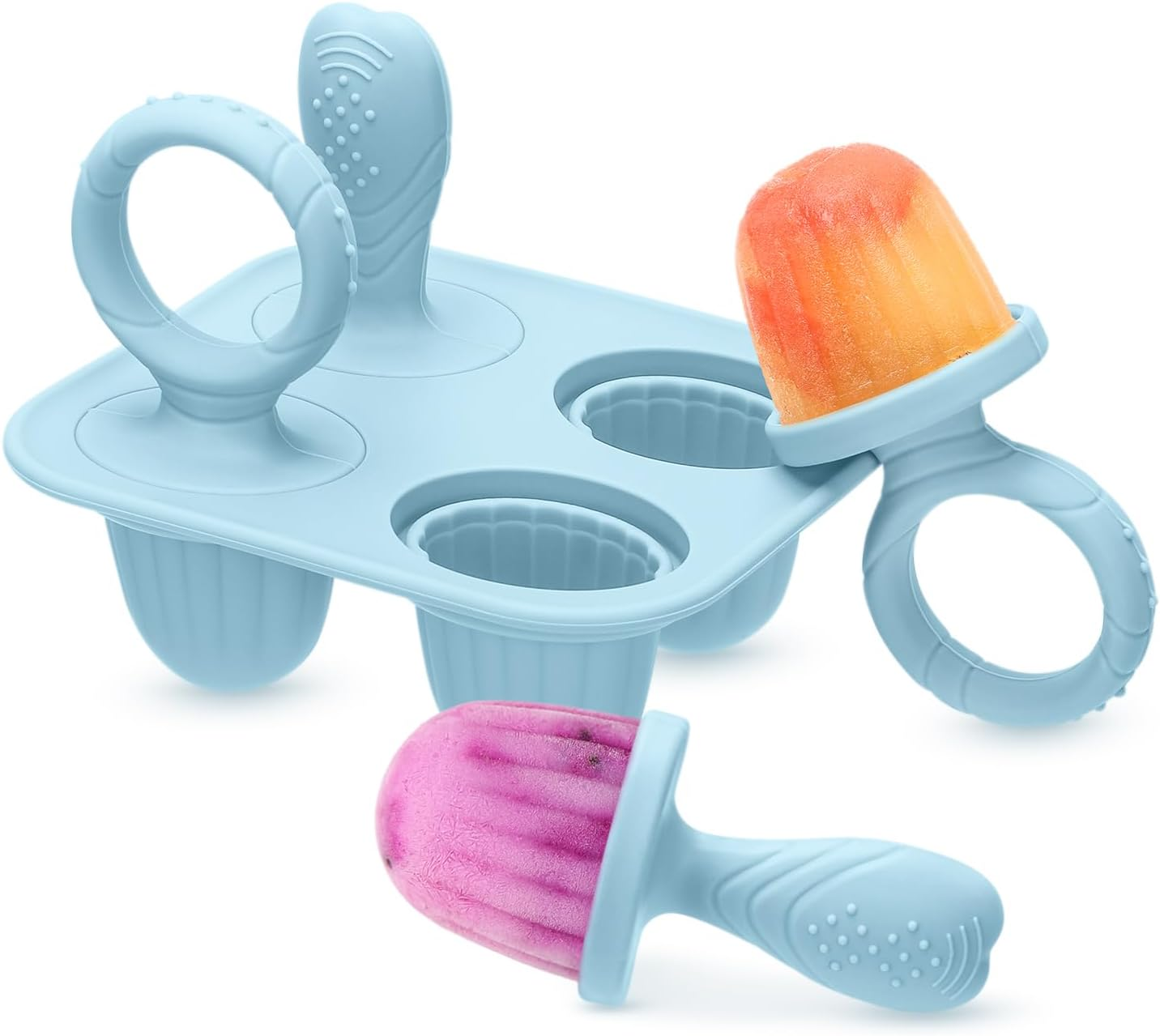 Silicone Popsicle Molds - Bpa-Free Ice Lolly Moulds for Kids & Adults, Reusable Freezer Treat Makers with 4 Sticks (Blue) - Perfect for Homemade Ice Pops, Yogurt & Juice Bars