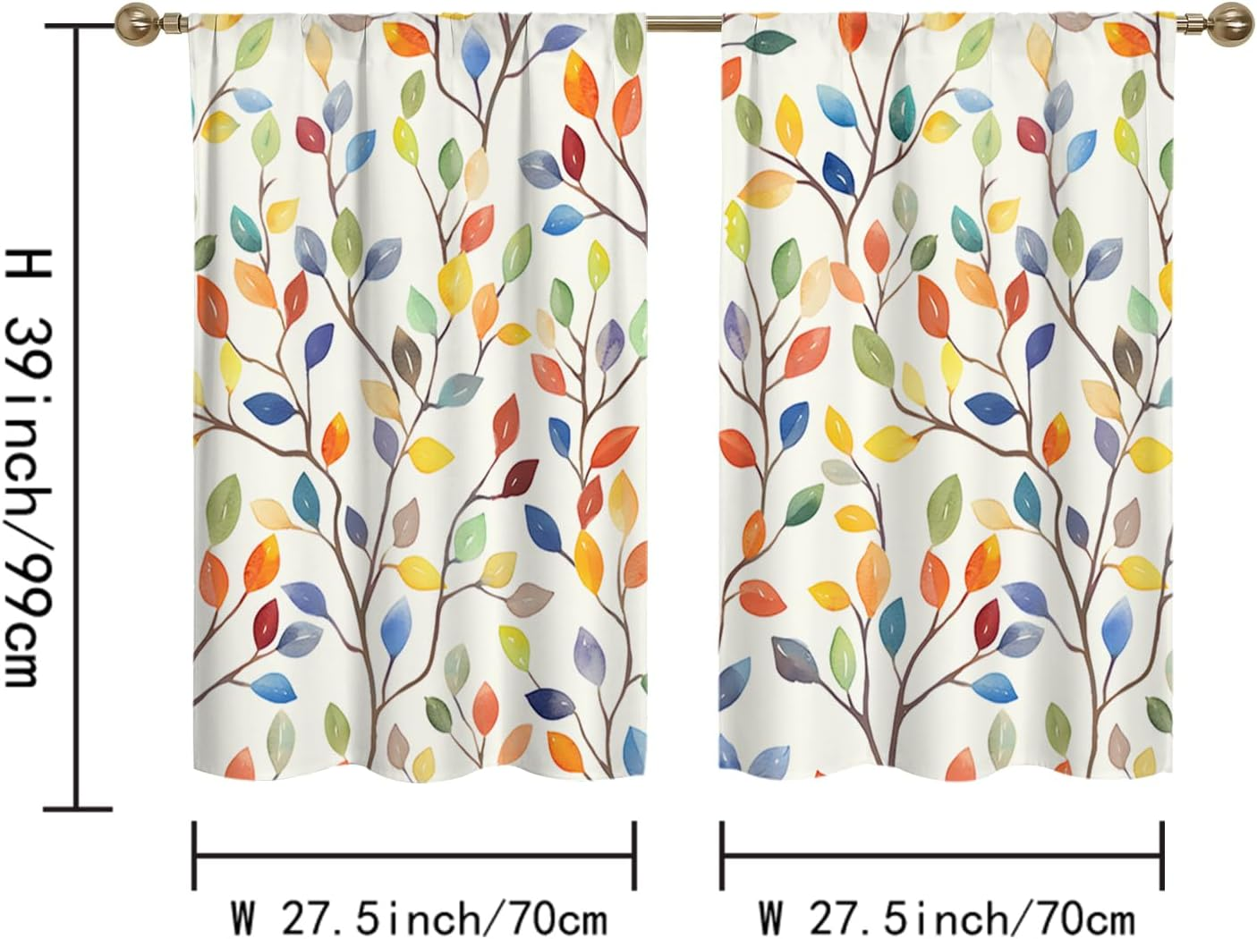Floral Rustic Kitchen Curtains - Farmhouse Botanical Tier Drapes Kitchen Window Curtains 39 Inch X 27.5 Inch, Colorful Leaves Rod Pocket, 2 Panels Set (Cafe/Country Decor) image number 5