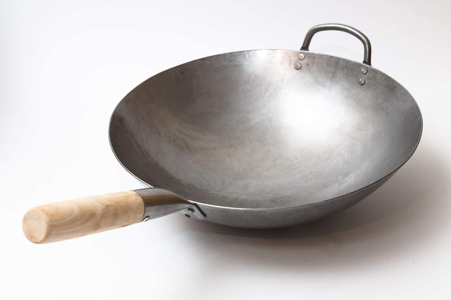 Traditional Hand Hammered Carbon Steel Pow Wok with Wooden and Steel Helper Handle (14 Inch round Bottom)/731W88 by Craft Wok image number 2