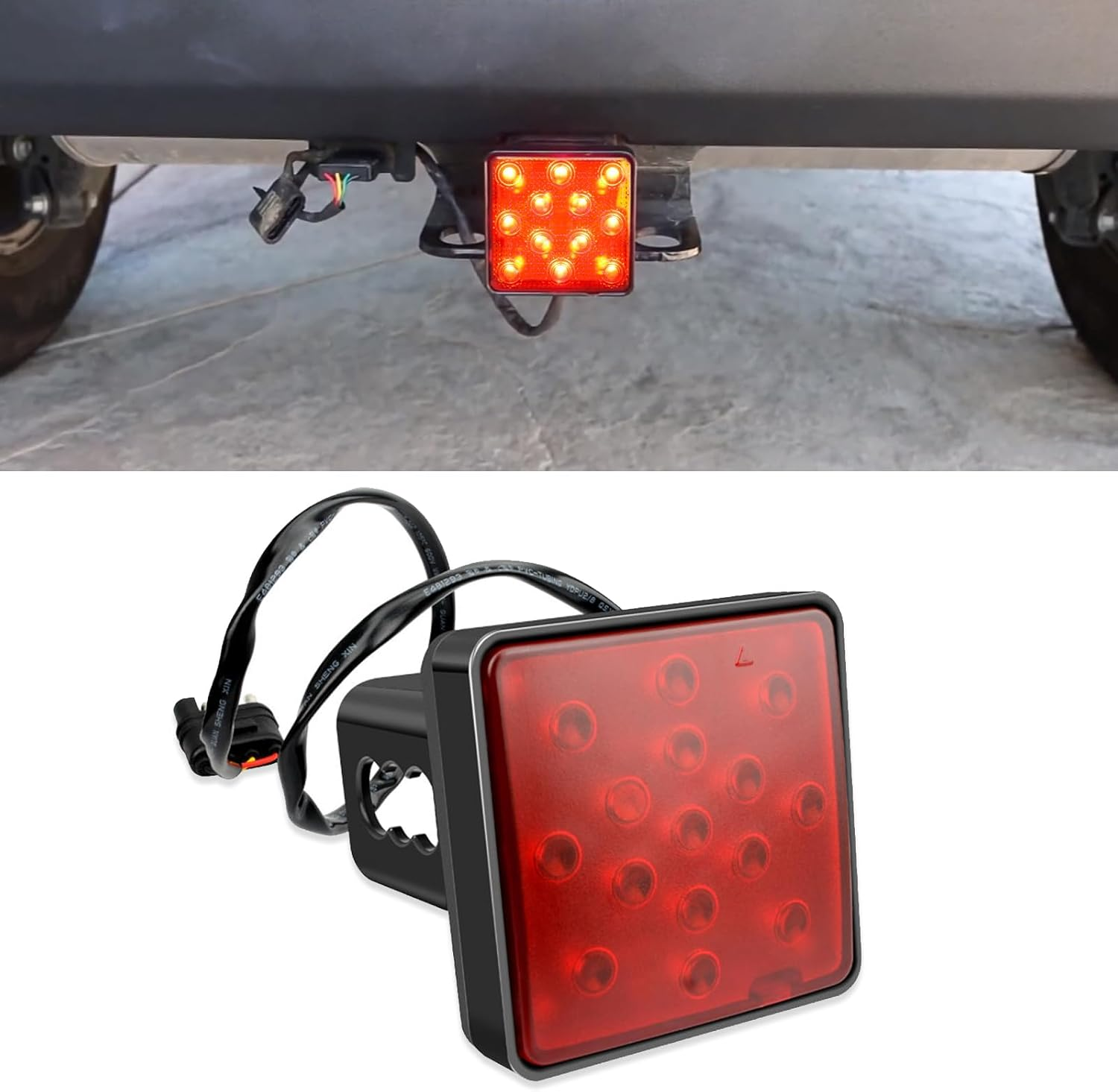 UGSHY 1 PC Trailer Hitch Lights with 15 Leds, 3.2In Super Bright Square Waterproof Vehicle Tail Light Replacement, Universal Durable Automotive Brake Light Accessories for Truck SUV RV (Black)