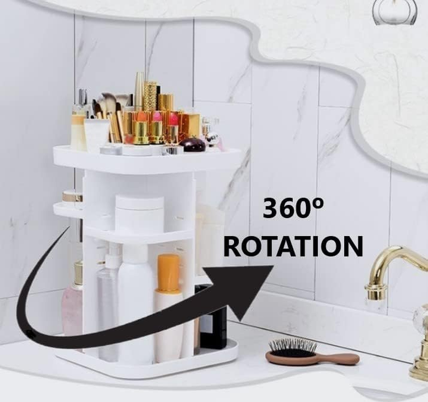 CARLA HOME 360 Rotating Makeup Organizer, DIY Adjustable Bathroom Makeup Carousel Spinning Holder Rack, Large Capacity Cosmetics Storage Box Vanity Shelf Countertop, Lipsticks (White) image number 5