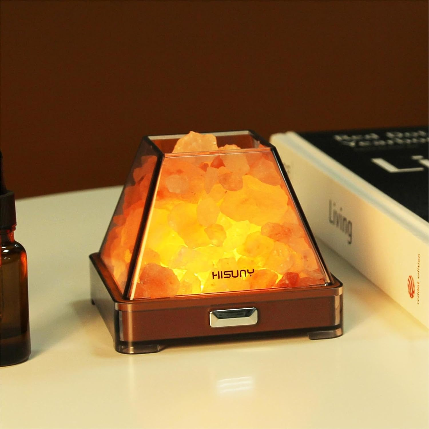 HISUNY Touch Himalayan Salt Lamp with Smart Heating Essential Oil System, 6-Way Dimmable Mini USB LED Pink Natural Salt Rock Night Lamp for Home Decor Zen Gifts Salt Therapy Yoga Spa Meditation