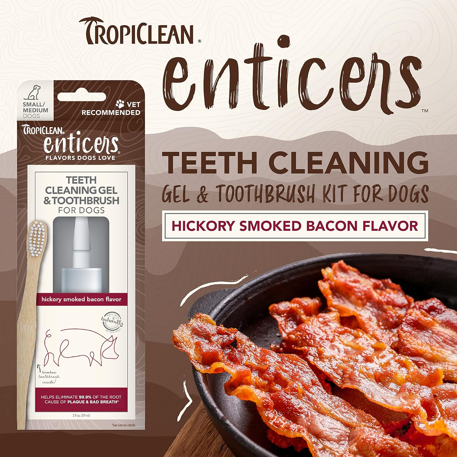 Tropiclean Enticers Teeth Cleaning Kit for Dogs Hickory Smoked Bacon Small/Medium image number 1