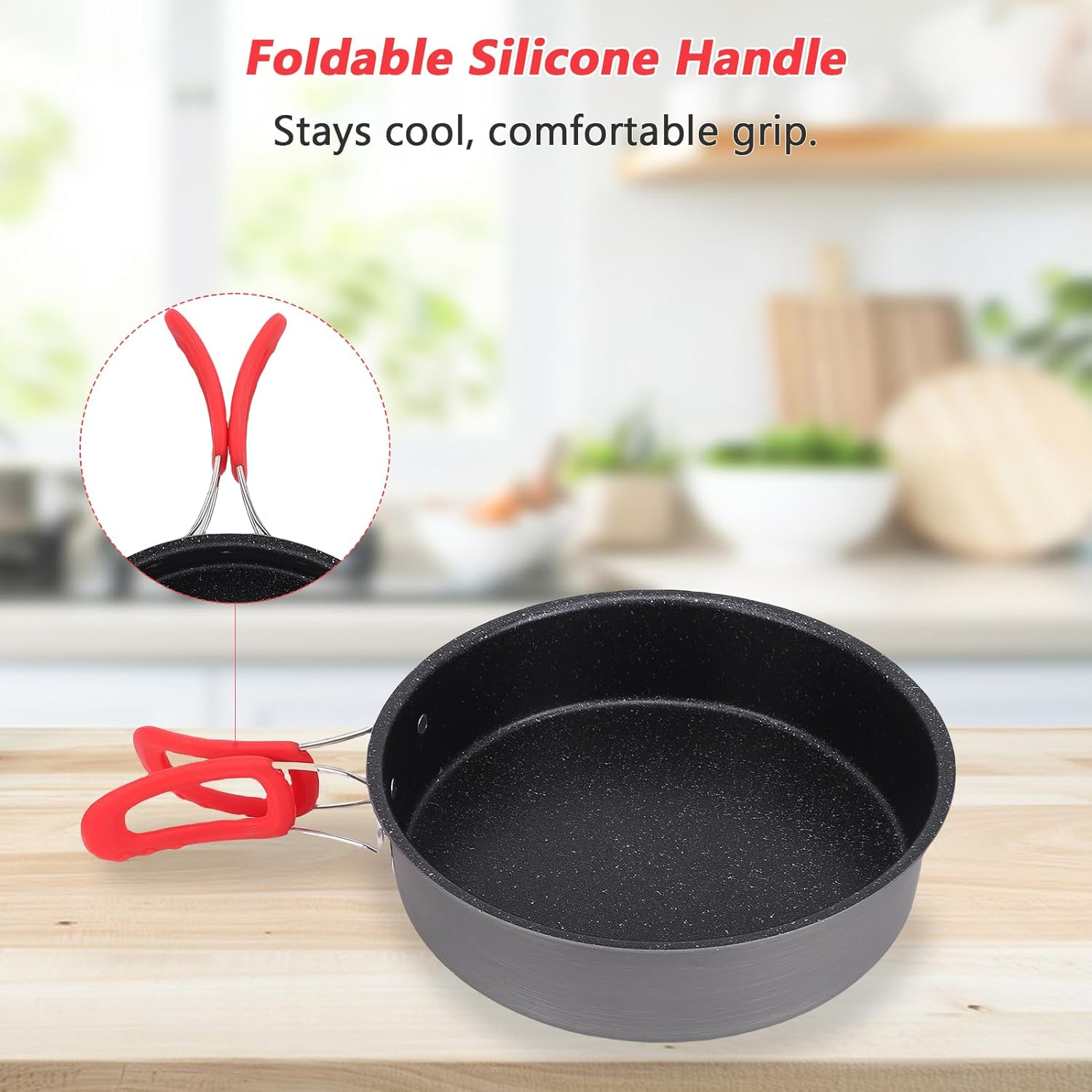 Camping Frying Pan 8Inch Non-Stick Fry Pan Quick Heating Omelet Maker Lightweight Foldable Handle with Thickened Bottom for Gas Ceramic Electric Induction Outdoor Cooking Hiking image number 6