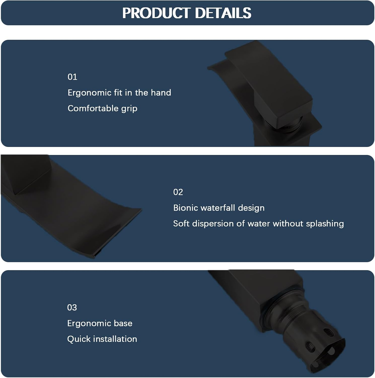 Basin Mixer Tap - Bathroom round Waterfall Tap Faucet - Kitchen Sink Tap Faucet Brass (Chrome) (Black) image number 2