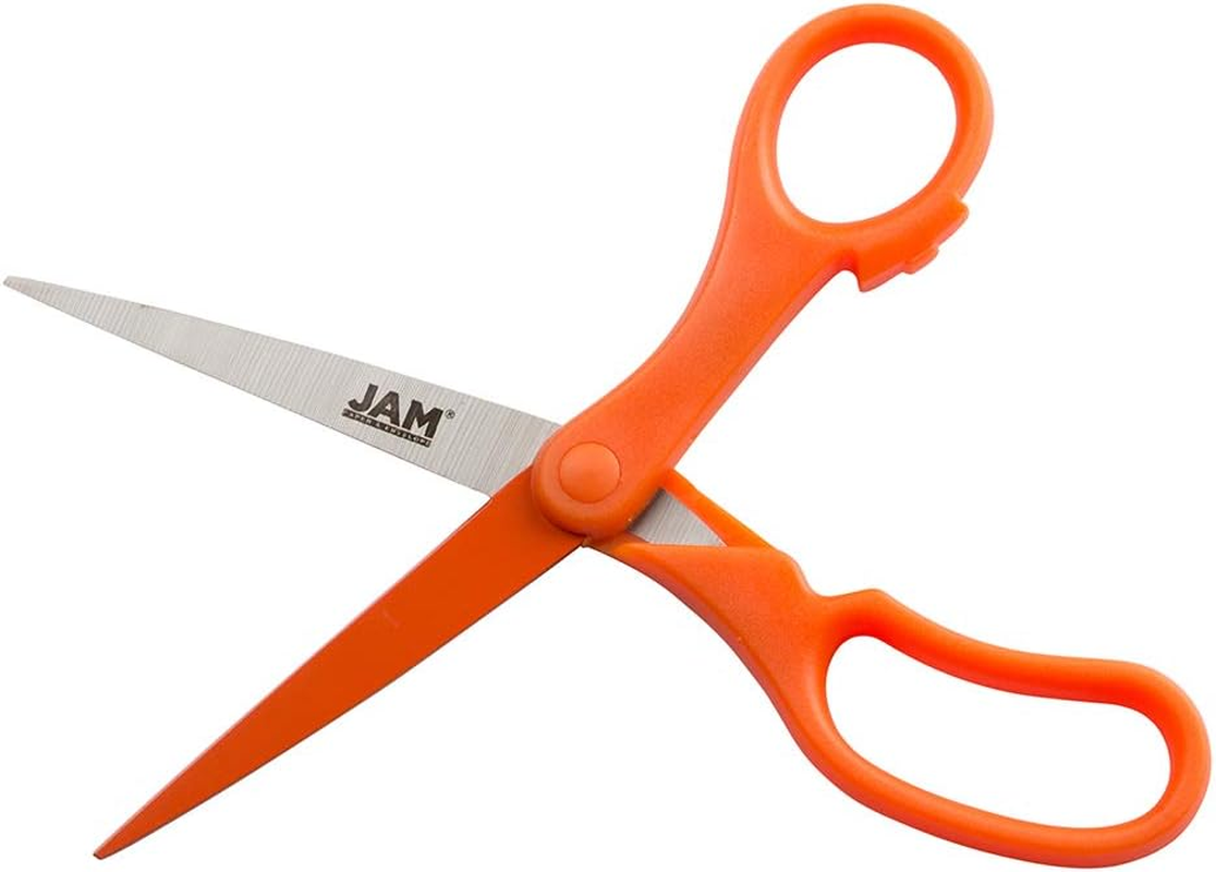JAM PAPER Multi-Purpose Precision Scissors - 8 Inch - Orange - Ergonomic Handle & Stainless Steel Blades - Sold Individually - Blue image number 5