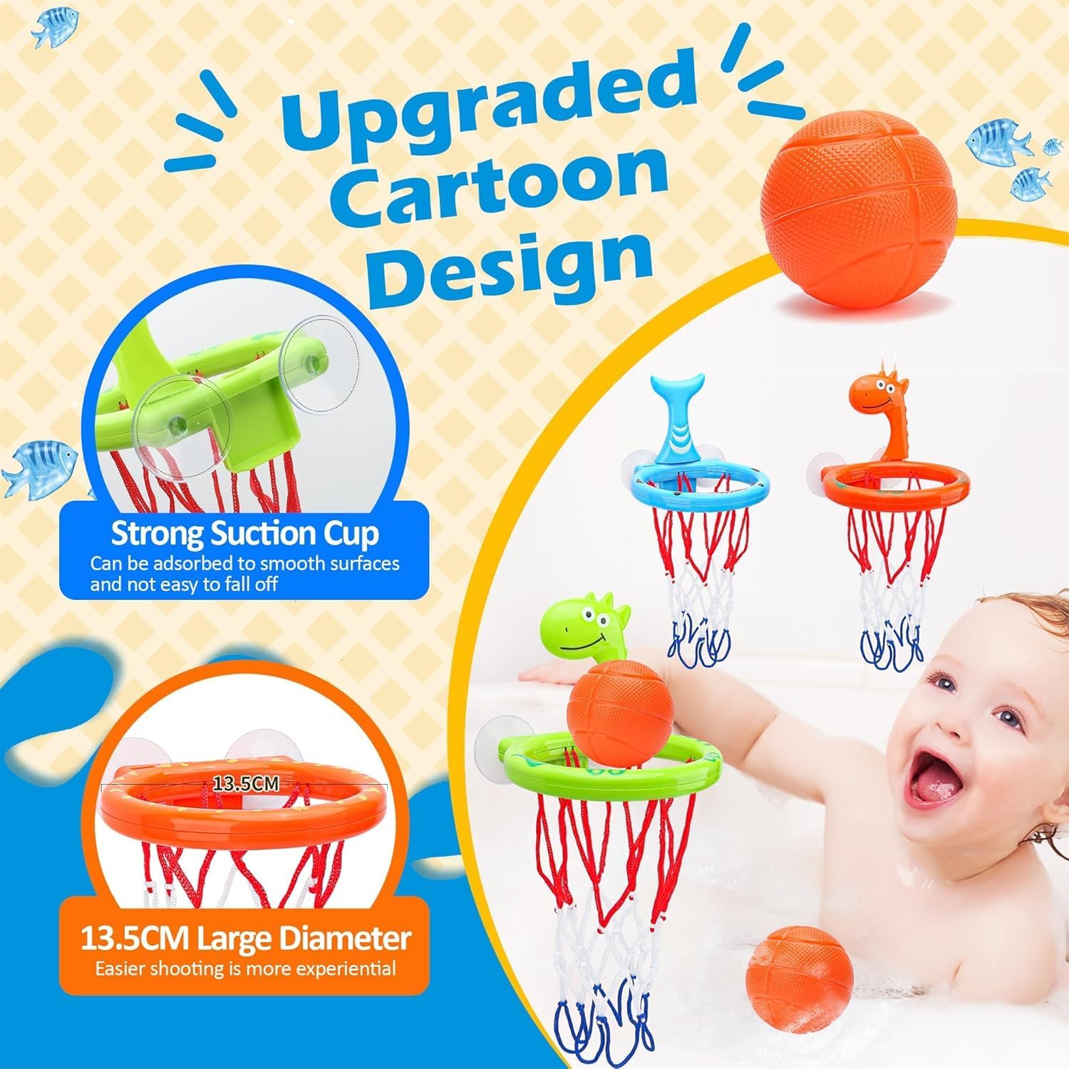 WADY Basketball Hoop Balls for Bathroom, Bathing Toy Bathtub Basketball Hoop, Suitable for Children, There Are Fun Game Gifts in the Bathroom, Suction Cup Basketball Hoop with 5 Ball (Orange Duck) image number 2