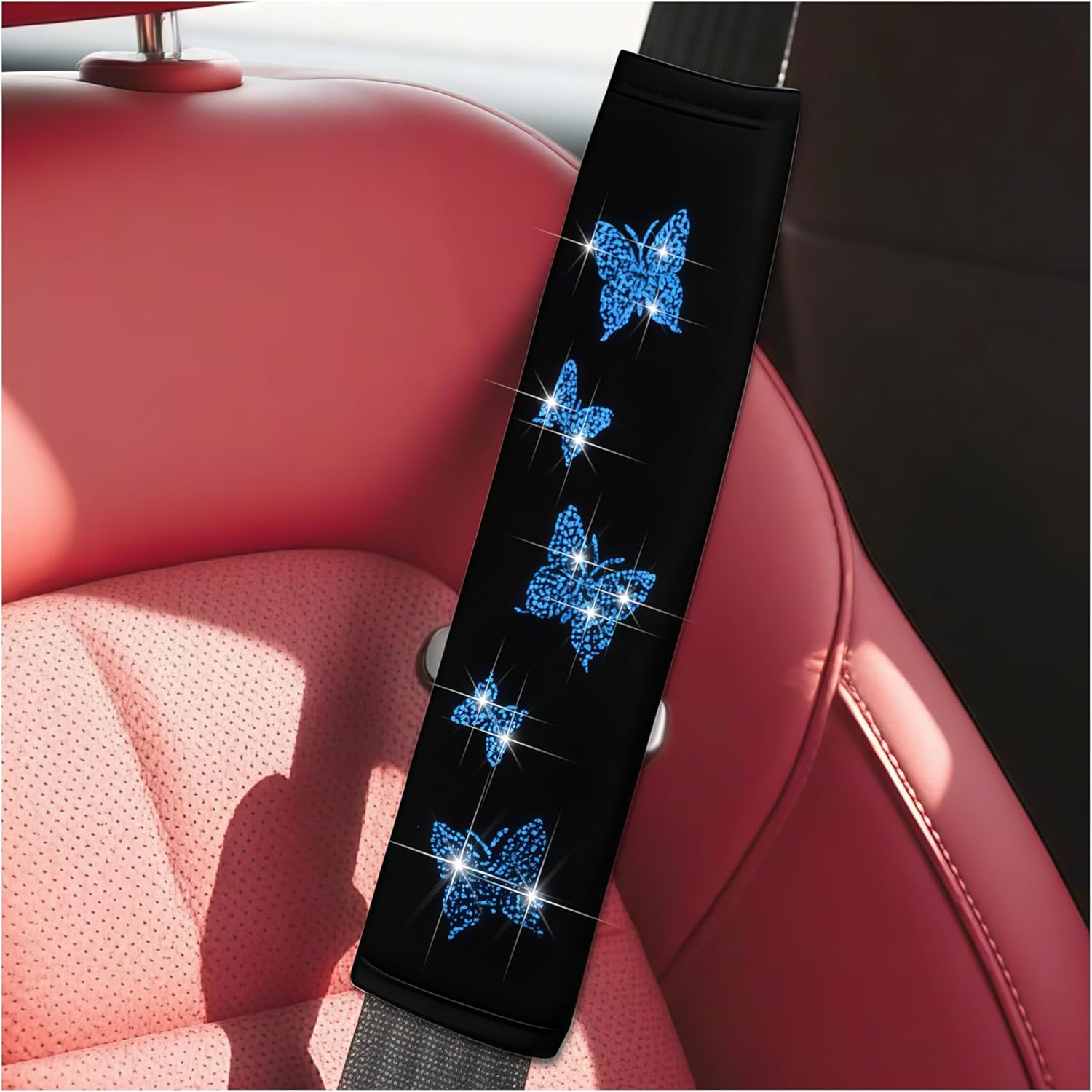 KHGUZ 2PCS Car Seat Belt Covers, Polyester Fiber Vehicle Seatbelt Cushion Pad Protector, Automotive Safe Strap Cover Pad Help Protect Neck and Shoulder, Universal for SUV, Truck, Rv（Red）