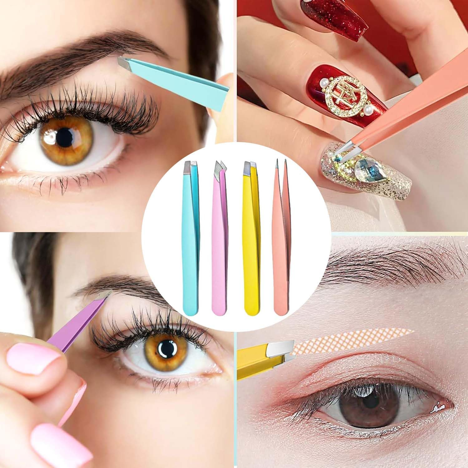 Stainless Steel Tweezers Set Eyebrow Plucker for Women Men Face Brow Chin Ingrown Hair 4 Pieces image number 2