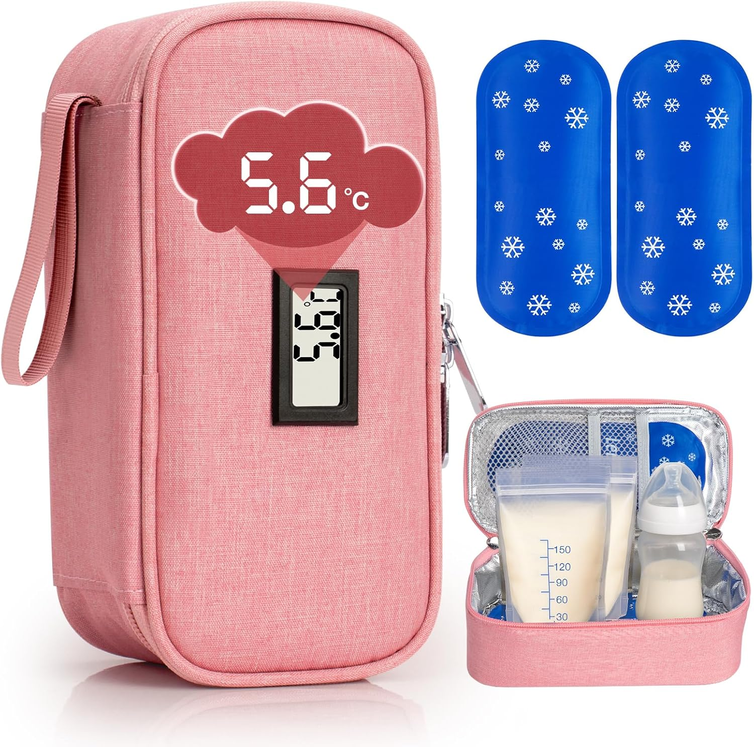 SUNMON Milk Storage Bag, Portable Travel Milk Storage Case, Includes 2 Reusable Ice Packs (Lily)