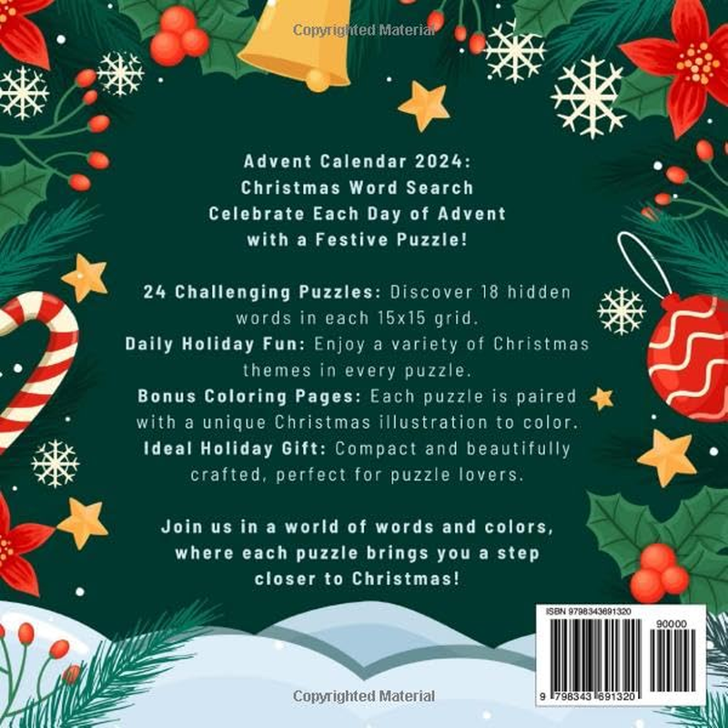 Advent Calendar 2024: Christmas Word Search: 24 Festive Puzzles and Coloring Pages for Adult Men and Women to Enjoy This Holiday Season
