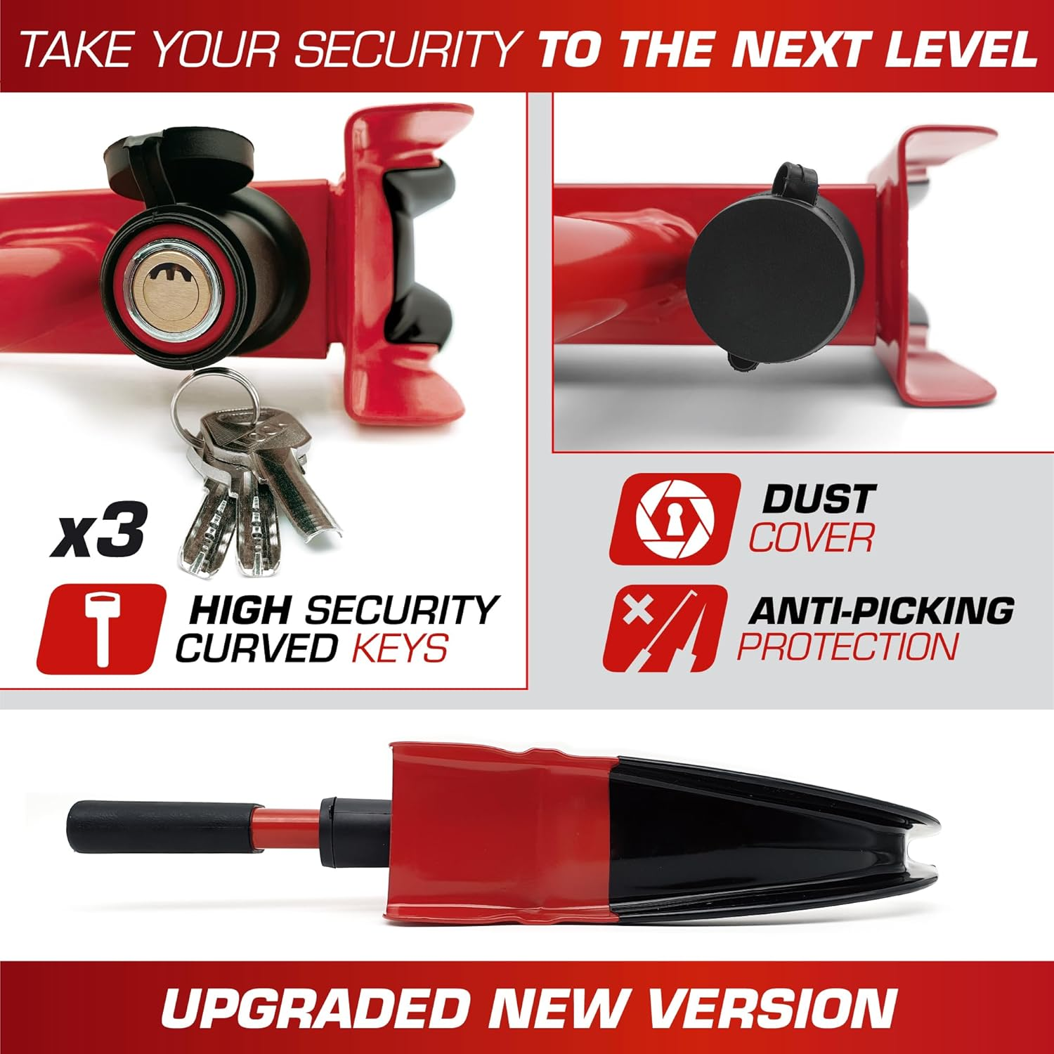 RADIKAL RK1001 Heavy Duty Wheel Clamp Lock, Adjustable 7,4-11,4In, High Security Lock, Anti-Scratch, Universal Wheel Car Boot anti Theft Lock Device for Vehicle Truck, Van, Golf Cart, Motorhome Camper image number 3