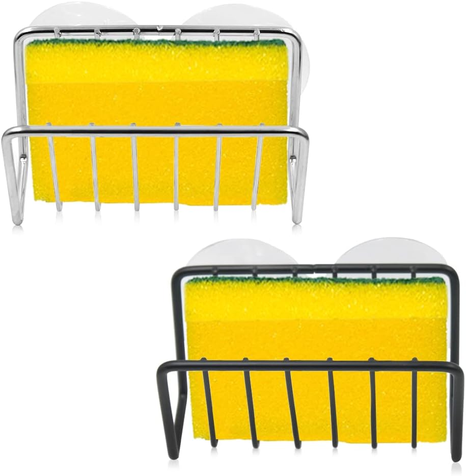 AFUNTA 2 Pack Sponge Holder for Kitchen Sink Stainless Steel Soap Holder Sink Caddy with 4 Suction Cups Kitchen Sink Organizer for Sponge Soap Scrubber image number 6