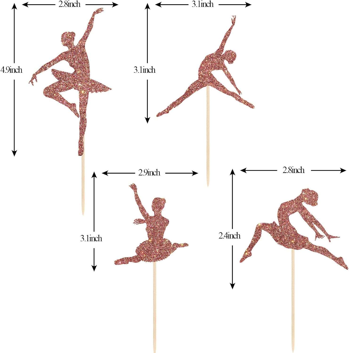 Monmon & Craft 24 Pcs Ballerina Cupcake Toppers for Girl Birthday / Welcome Baby Girl / Girl'S 1St Birthday Party Cake Decorations / Rose Gold Glitter Ballet Girl Cupcake Toppers image number 5