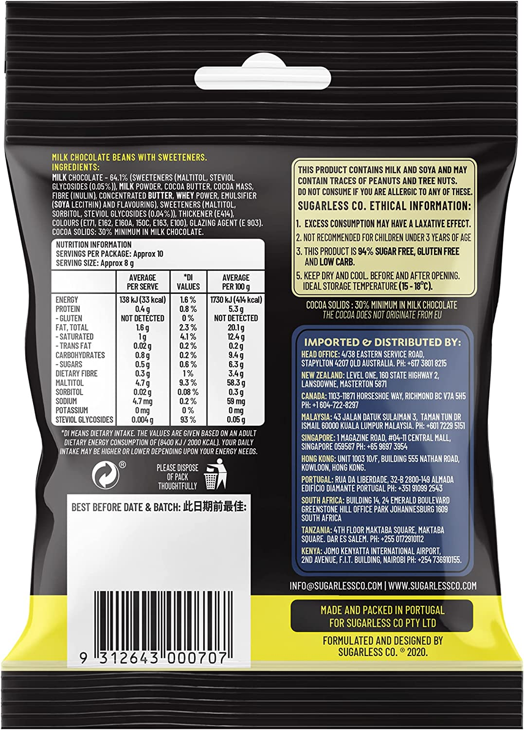 Sugarless Confectionery Be Smart Chocolate Beans 80G