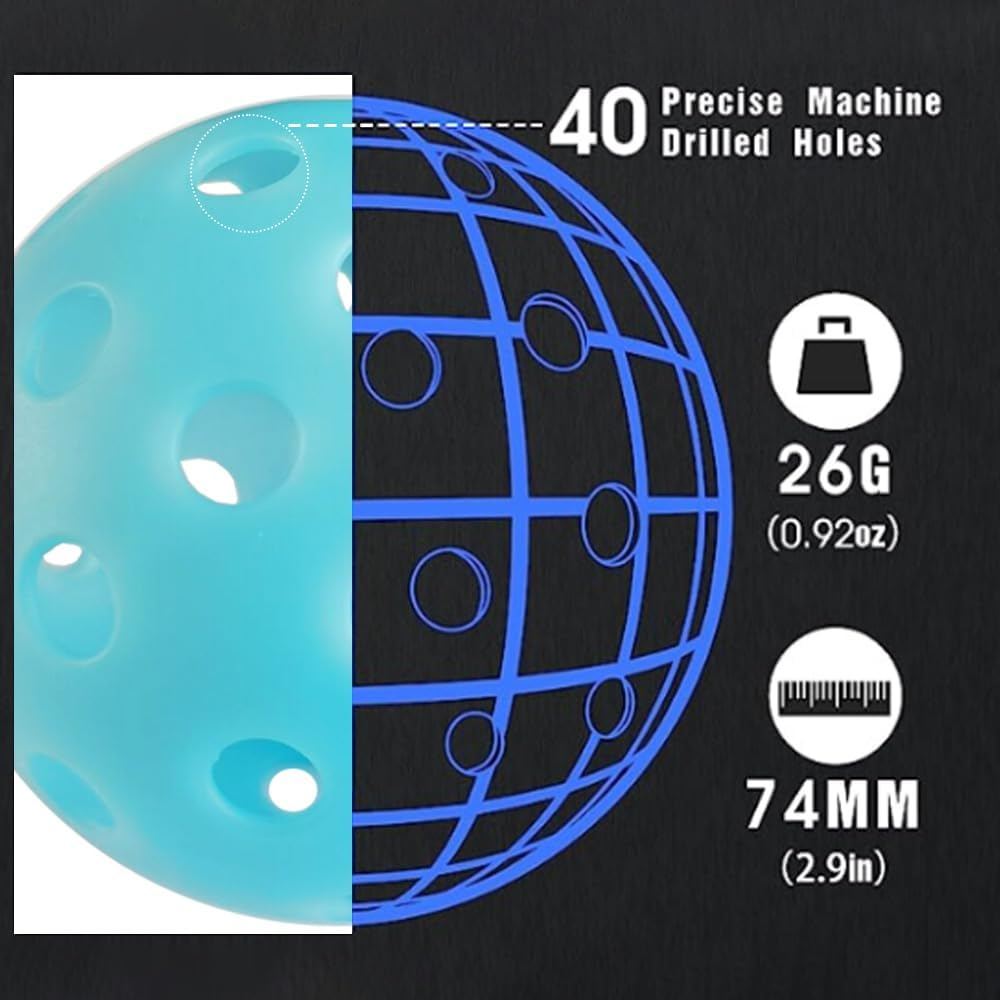 5 Pack Pickleballs Indoor Outdoor 74Mm Luminous Pickle Balls