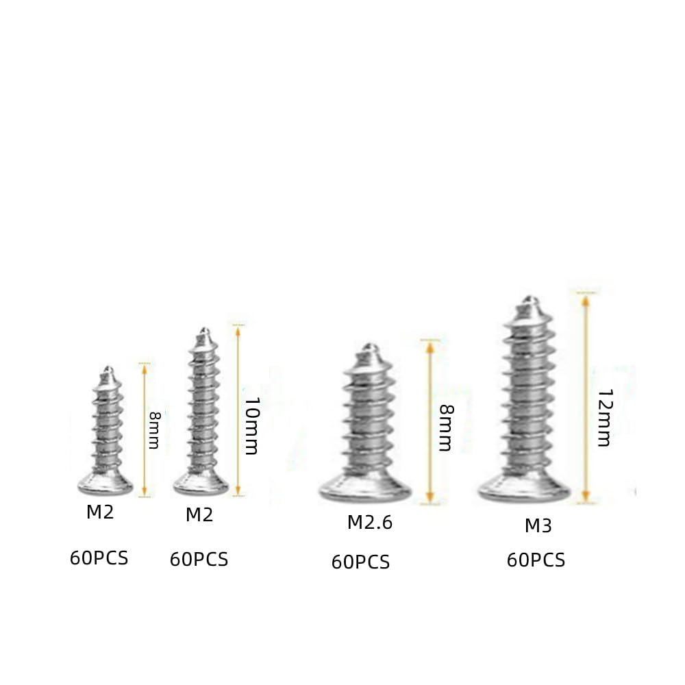 Naisfei 240Pc Stainless Steel Self-Tapping Screws Flat Head Assortment Set,M2X8 M2X10 M2.6X8 M3X12 Self Tapping Screws Stainless Steel Self Tapping Machine Screws Full Threaded Cross Slot Pan image number 2