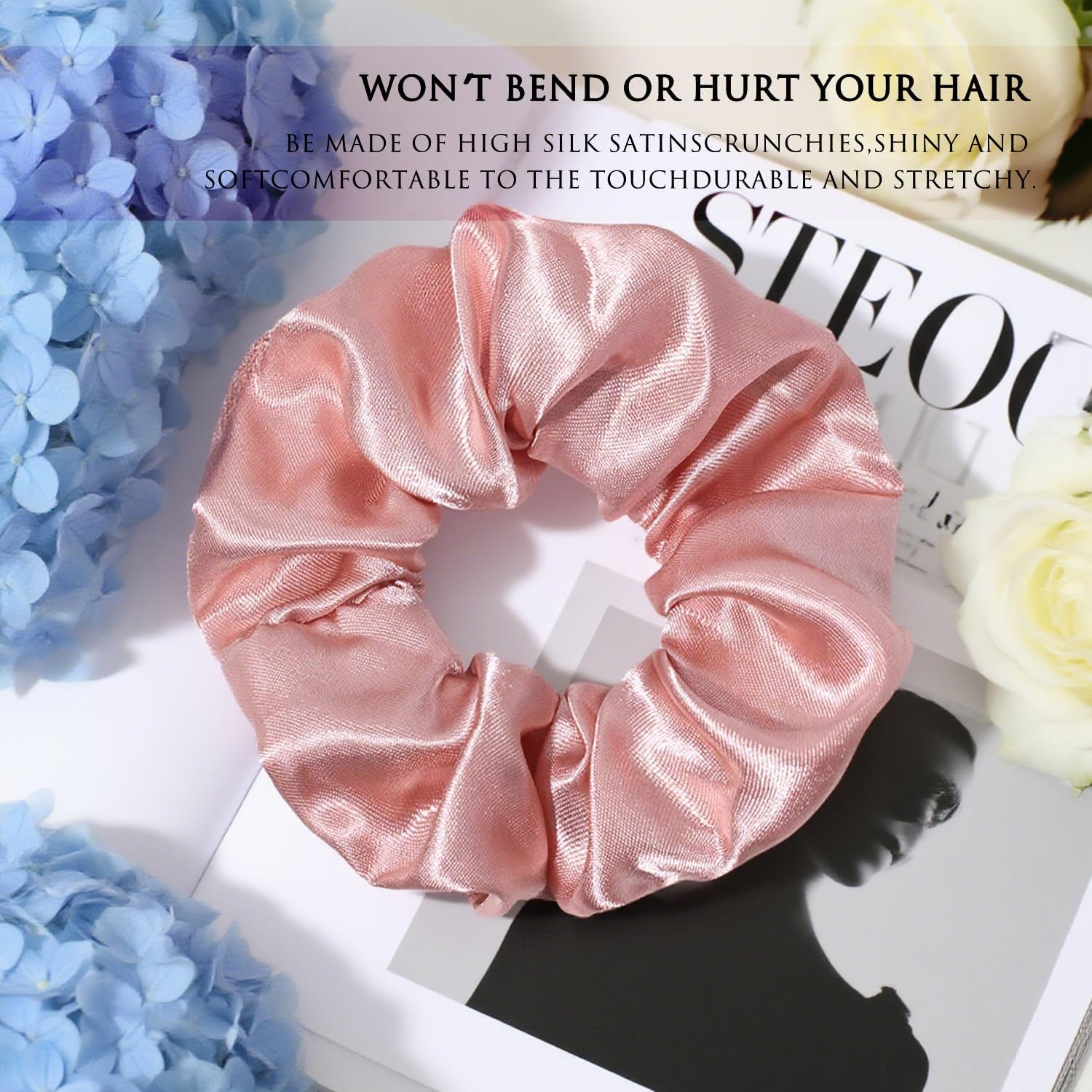 12 Pcs Pink Satin Silk Scrunchies Set Blush Hair Ties Soft Elastic Ponytail Holders Hair Bands for Women Girls Gentle Hair Accessories image number 4